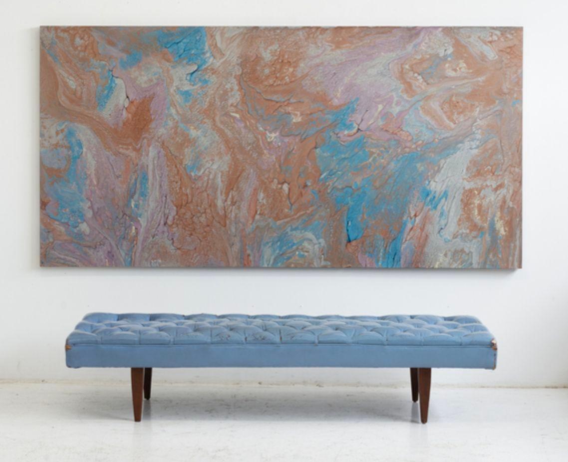 Mid-Century Modern Kipp Stewart for Calvin Furniture Blue Leather Diamond Tufted Daybed 1960 For Sale