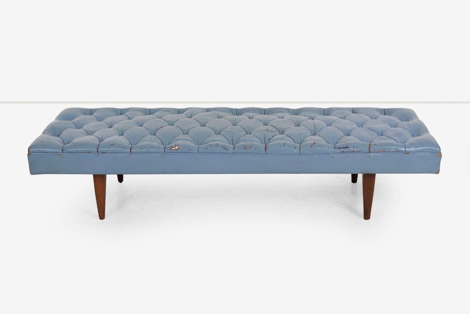 Kipp Stewart for Calvin Furniture Blue Leather Diamond Tufted Daybed 1960 In Fair Condition For Sale In Chicago, IL