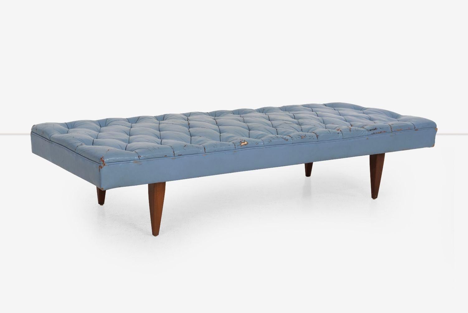 Kipp Stewart for Calvin Furniture Blue Leather Diamond Tufted Daybed 1960c
Original blue leather with a rich, broken-in patina. Solid Walnut legs.
Dimensions: 76