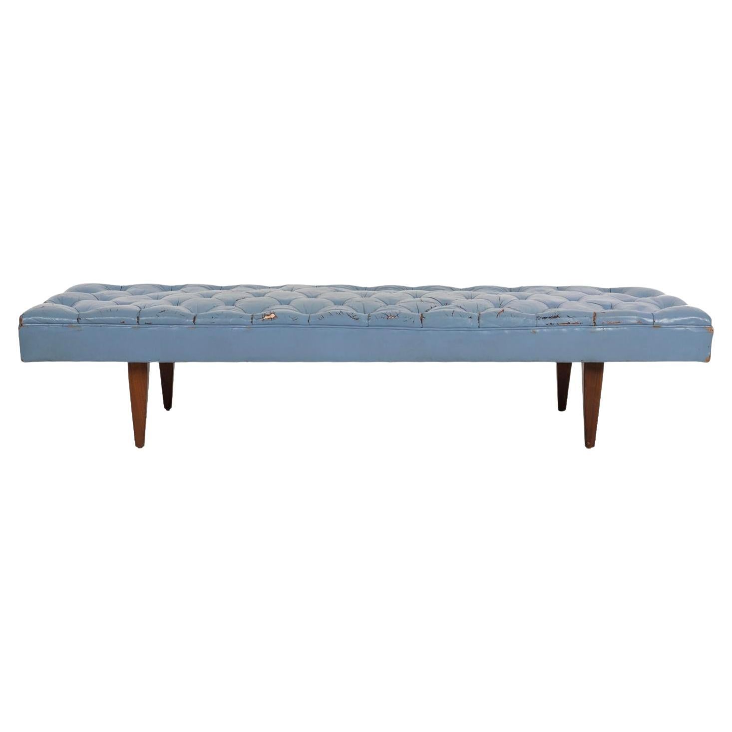 Kipp Stewart for Calvin Furniture Blue Leather Diamond Tufted Daybed 1960 For Sale