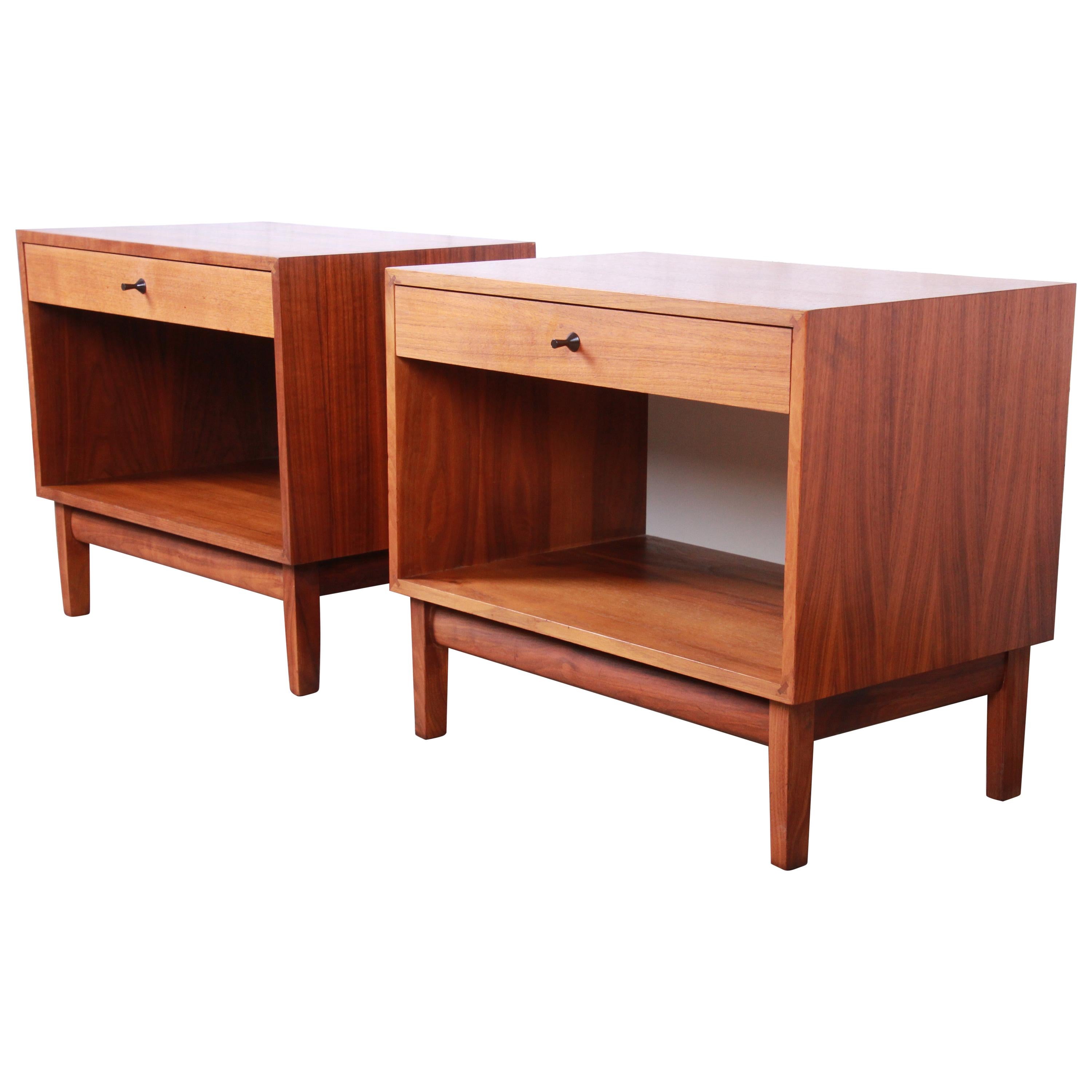 Kipp Stewart for Calvin Furniture Mid-Century Modern Walnut Nightstands, Pair