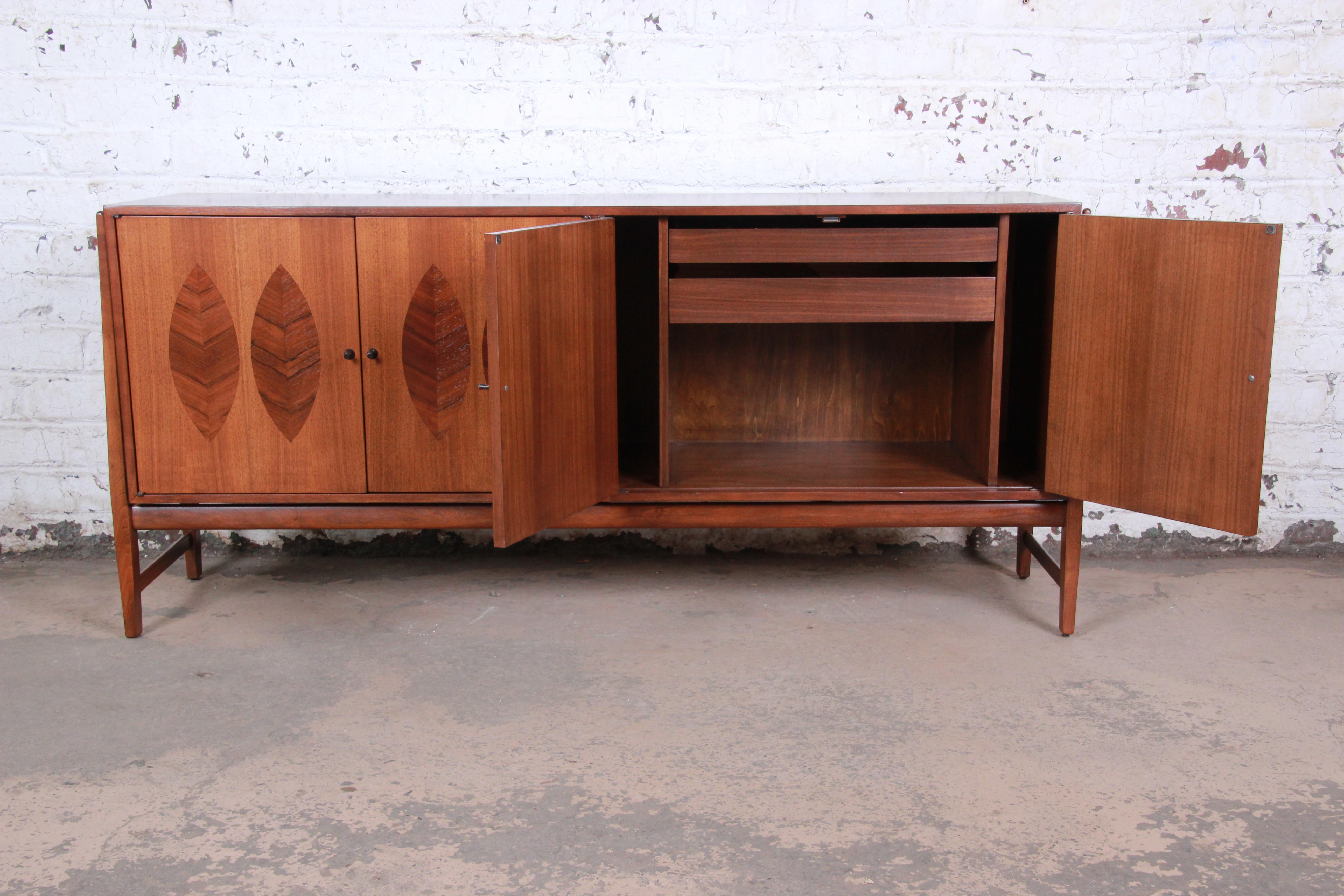 Mid-20th Century Kipp Stewart for Calvin Furniture Walnut and Rosewood Sideboard Credenza