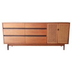 Kipp Stewart for Calvin Mid-Century Modern Walnut and Cane Dresser or Credenza