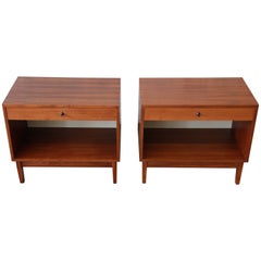 Kipp Stewart for Calvin Mid-Century Modern Walnut Nightstands, Pair