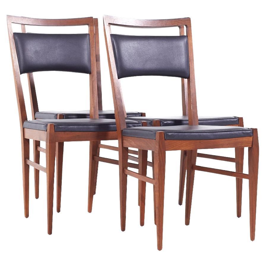 Kipp Stewart for Calvin Mid Century Walnut and Leather Dining Chairs - Set of 4