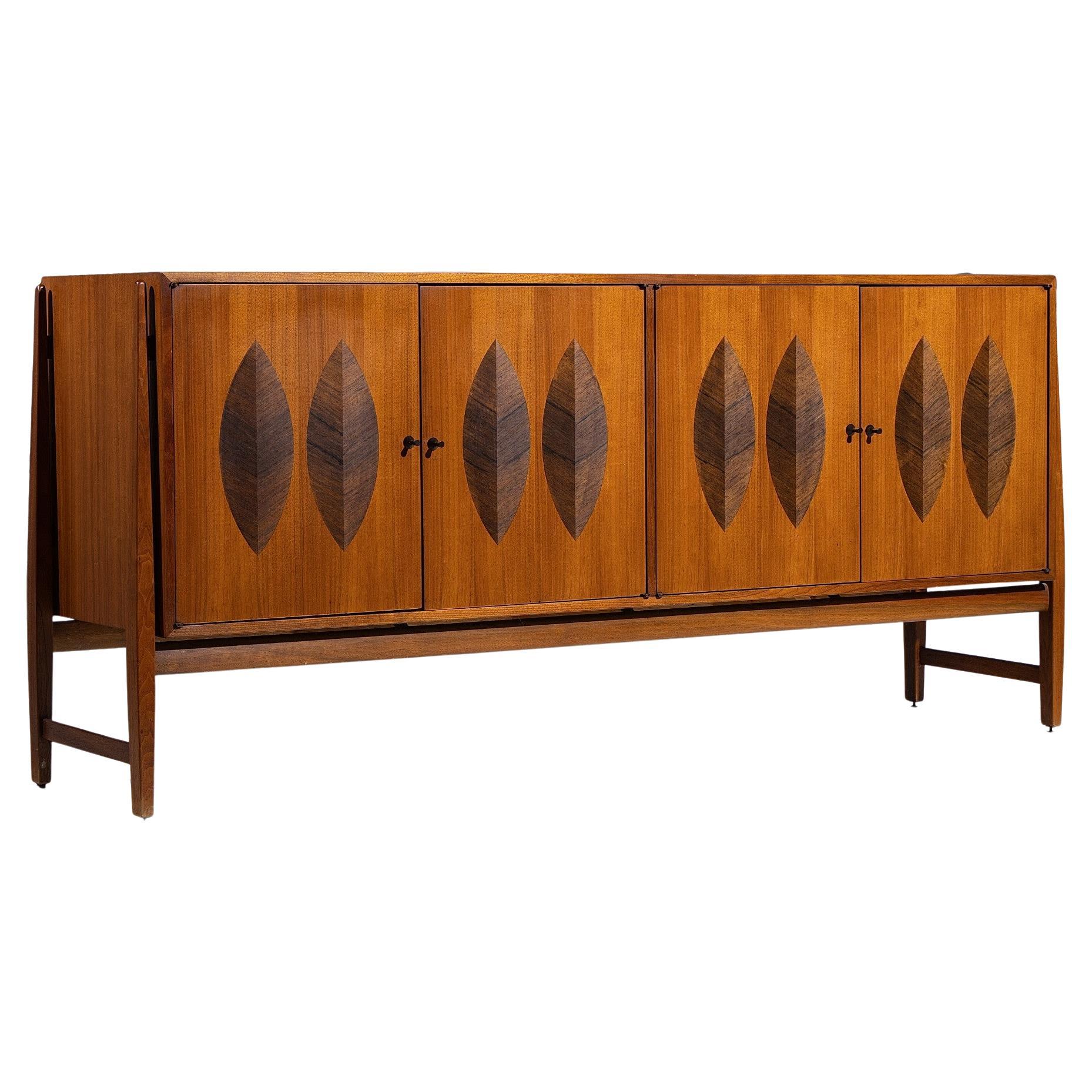 Kipp Stewart for Calvin Mid Century Walnut and Rosewood Sideboard Credenza For Sale