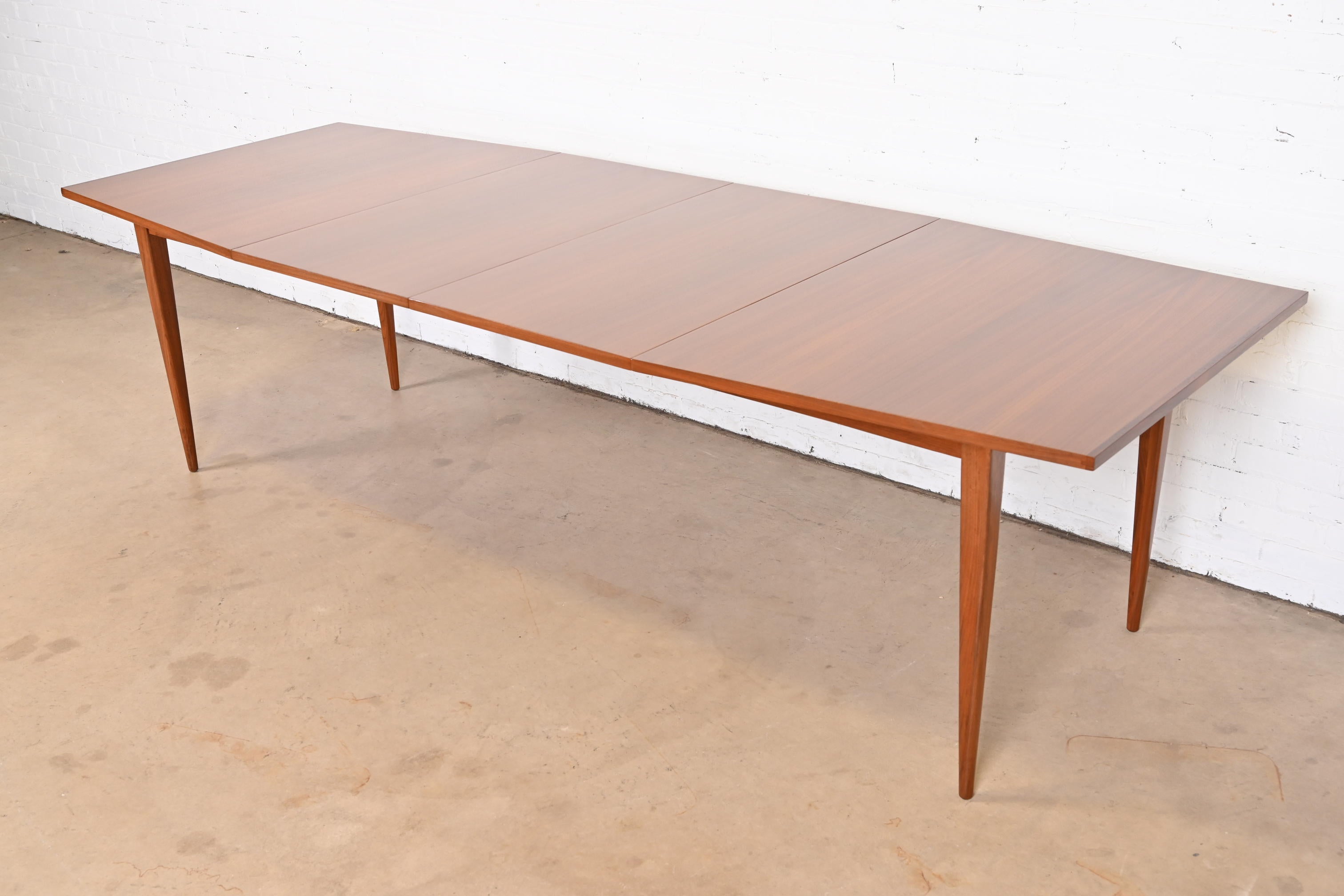 American Kipp Stewart for Calvin Walnut and Rosewood Boat-Shaped Dining Table, Refinished