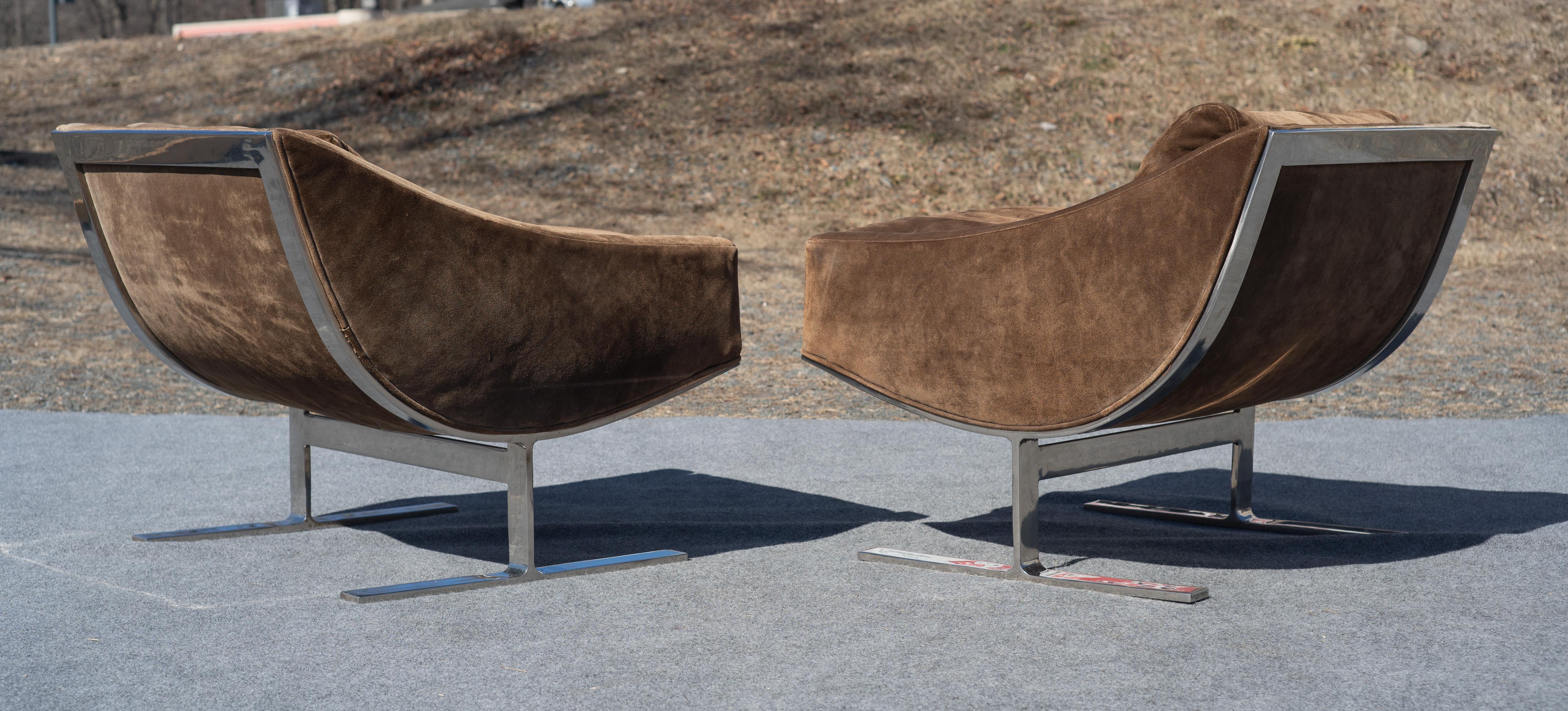 Kipp Stewart pour les chaises longues 'Arc' de Directional en daim Brown et acier chromé en vente 4