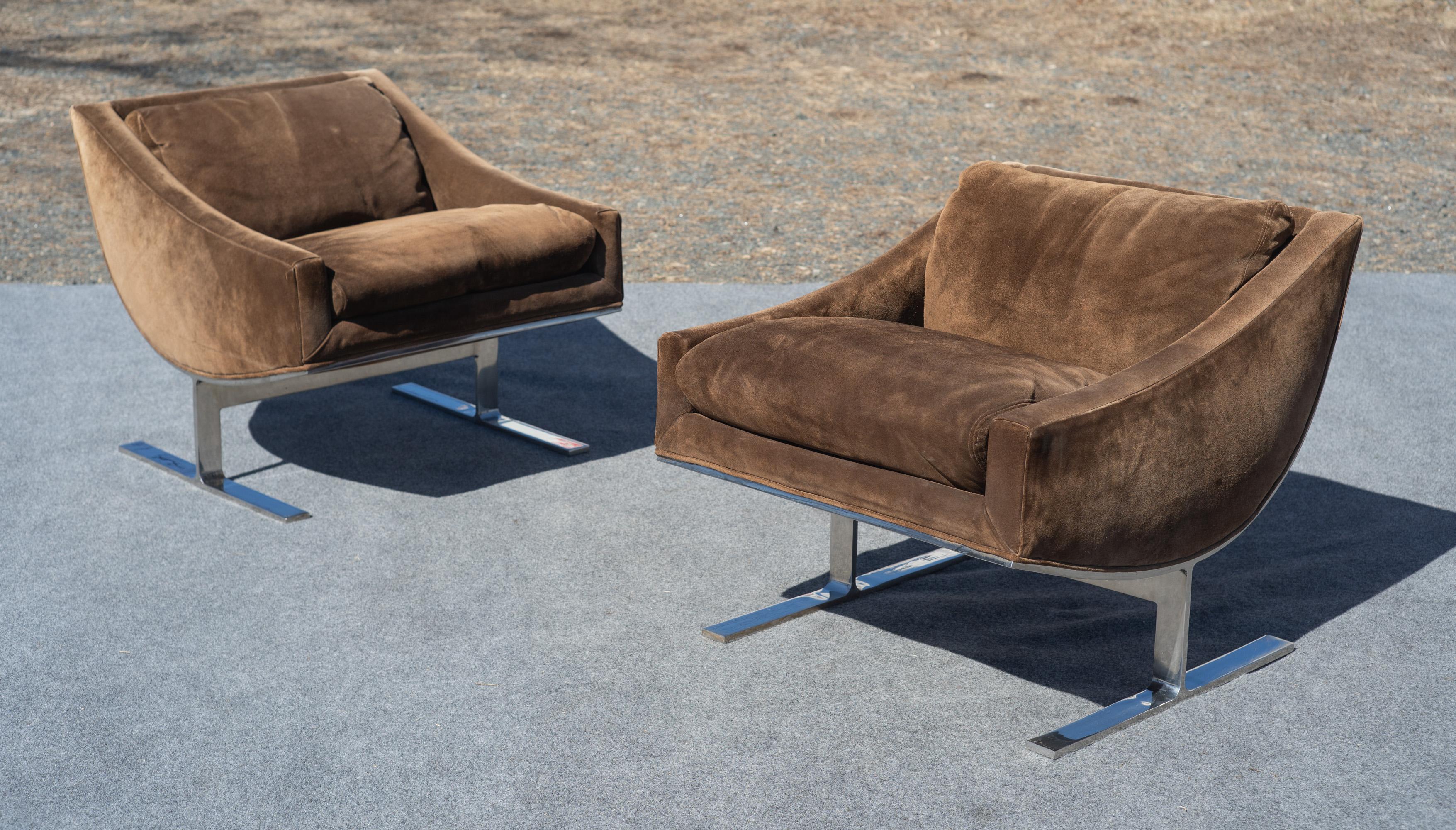 Kipp Stewart pour les chaises longues 'Arc' de Directional en daim Brown et acier chromé en vente 5