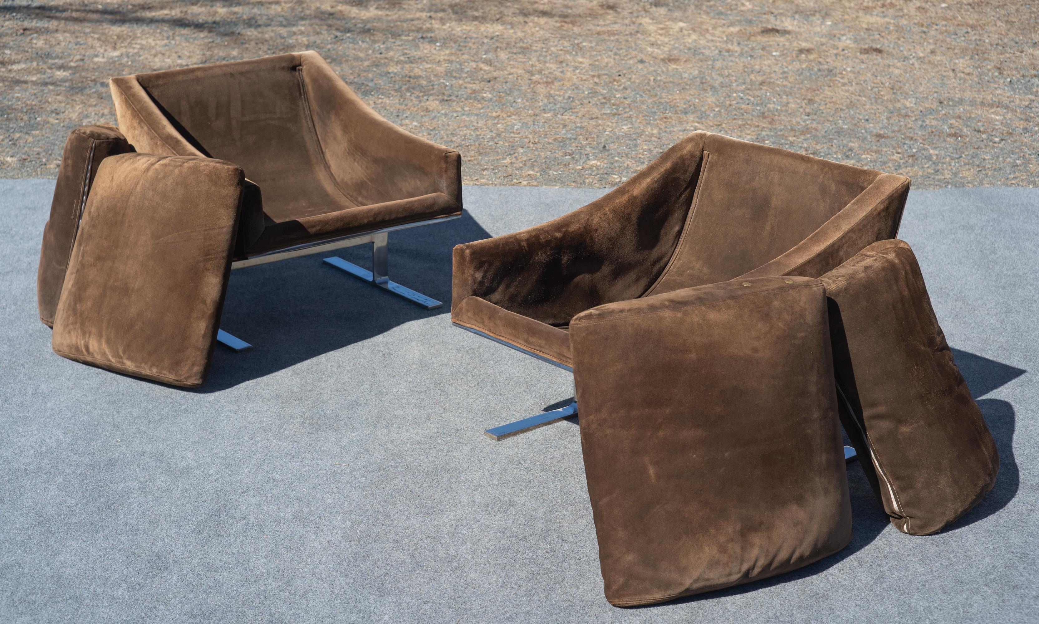 Kipp Stewart pour les chaises longues 'Arc' de Directional en daim Brown et acier chromé en vente 8