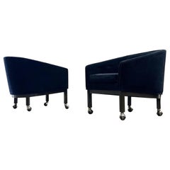 Kipp Stewart for Directional Barrel Back Club Chairs on Casters in Black Velvet