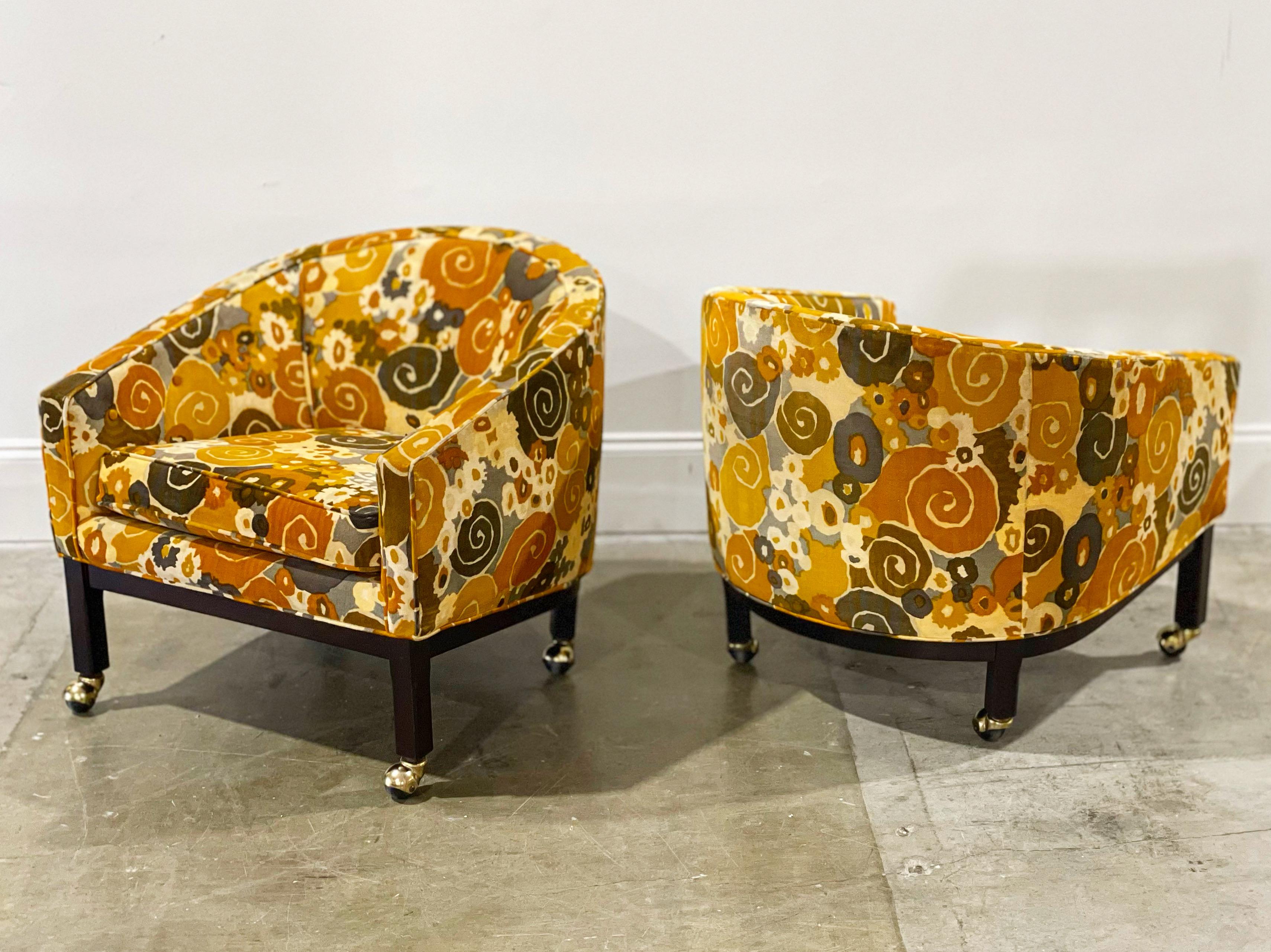 Kipp Stewart for Directional Lounge Chairs in Jack Lenor Larsen Velvet For Sale 1