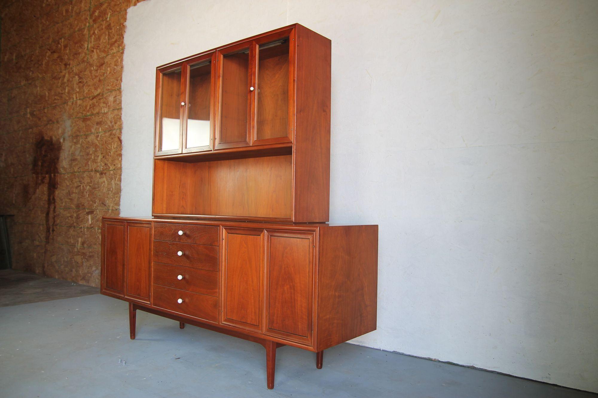 Mid-Century Modern Kipp Stewart For Drexel Credenza and Top Lighted Cabinet For Sale