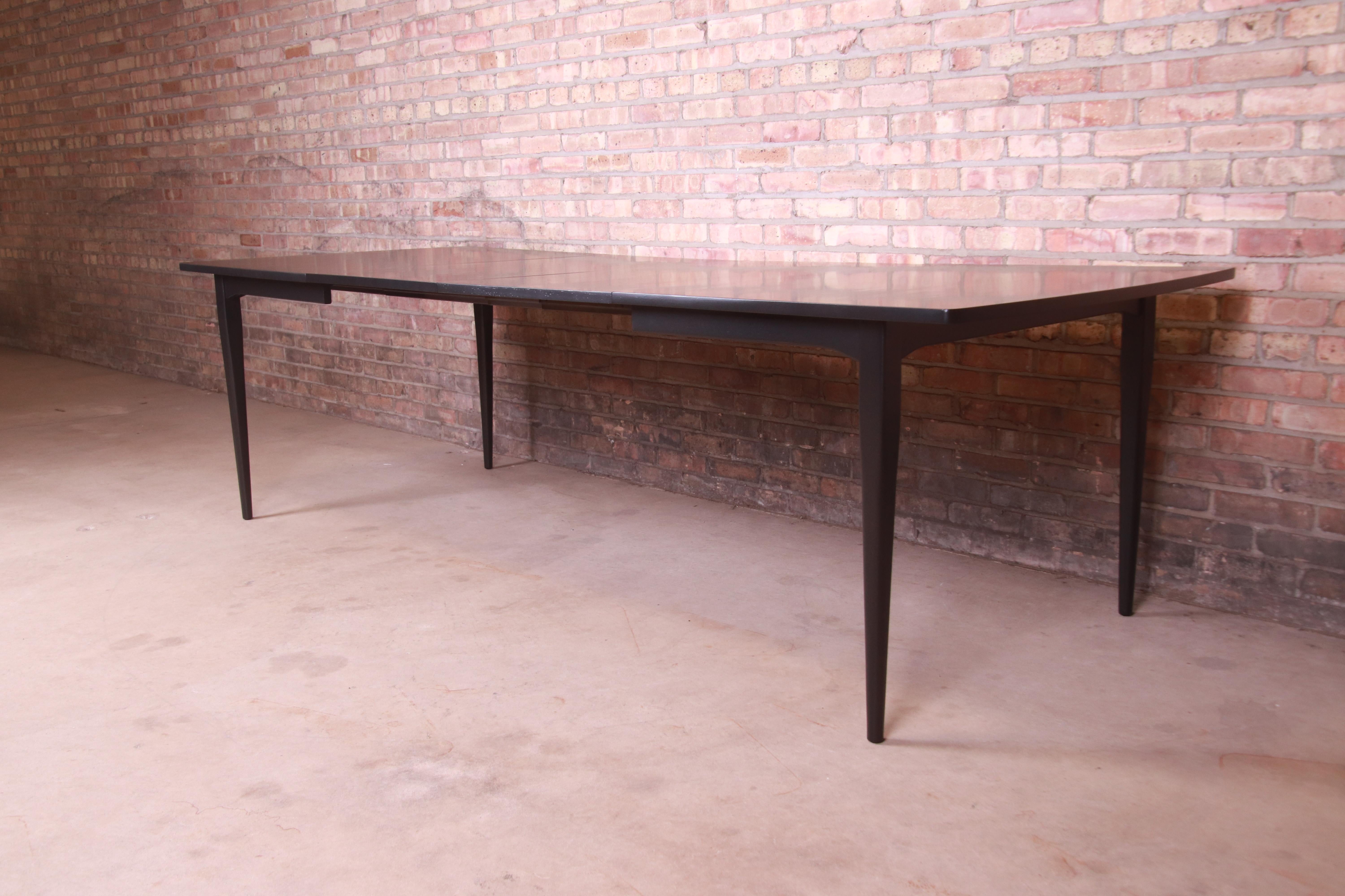 American Kipp Stewart for Drexel Declaration Black Lacquered Dining Table, Refinished