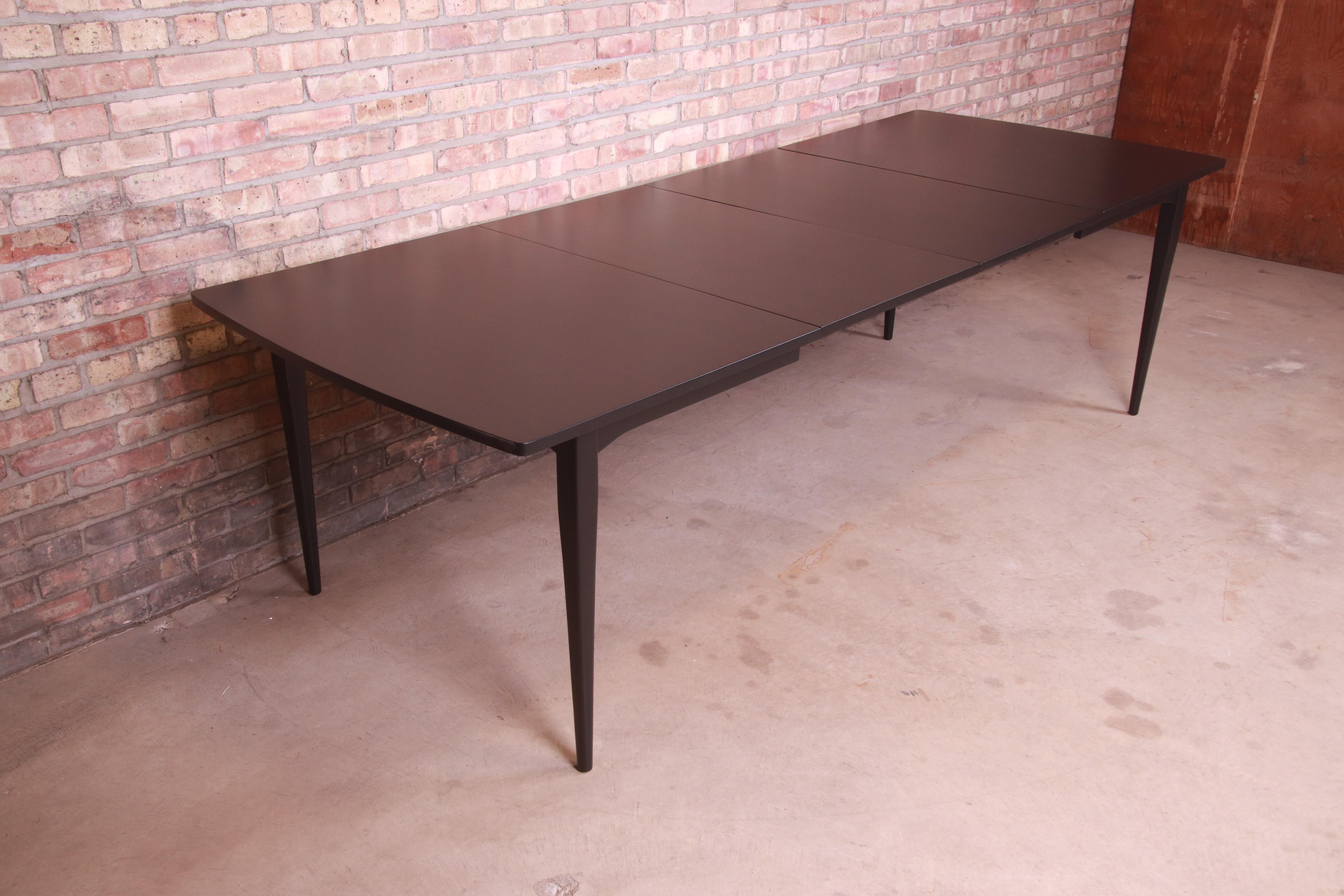 Kipp Stewart for Drexel Declaration Black Lacquered Dining Table, Refinished In Good Condition In South Bend, IN