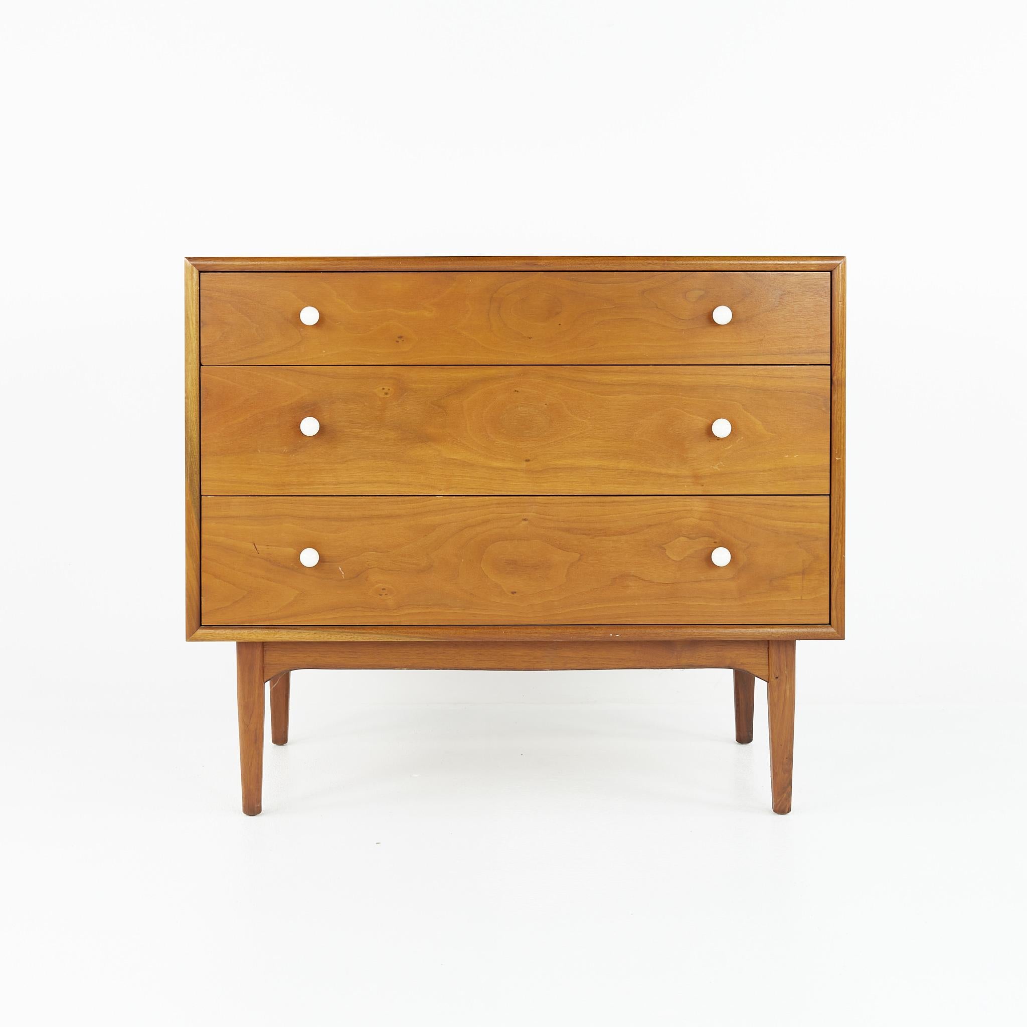 Kipp Stewart for Drexel Declaration mid century walnut 3 drawer gentleman's chest

This chest measures: 36 wide x 19.5 deep x 31.5 inches high

All pieces of furniture can be had in what we call restored vintage condition. That means the piece