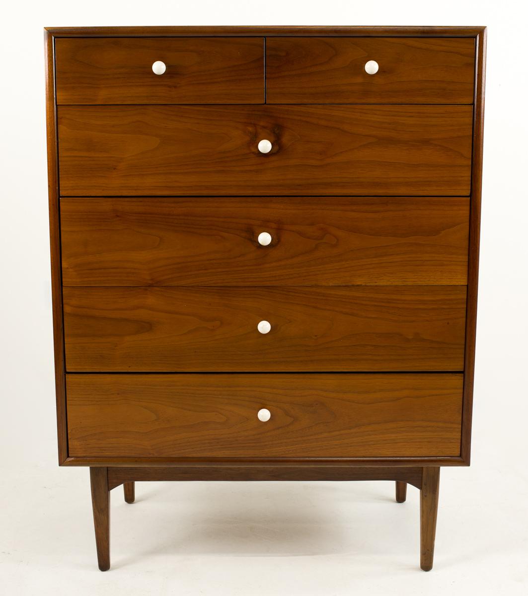 Kipp Stewart for Drexel Declaration mid century highboy dresser chest
This highboy measures: 34 wide x 20 deep x 45.5 inches tall

All pieces of furniture can be had in what we call restored vintage condition. That means the piece is restored upon