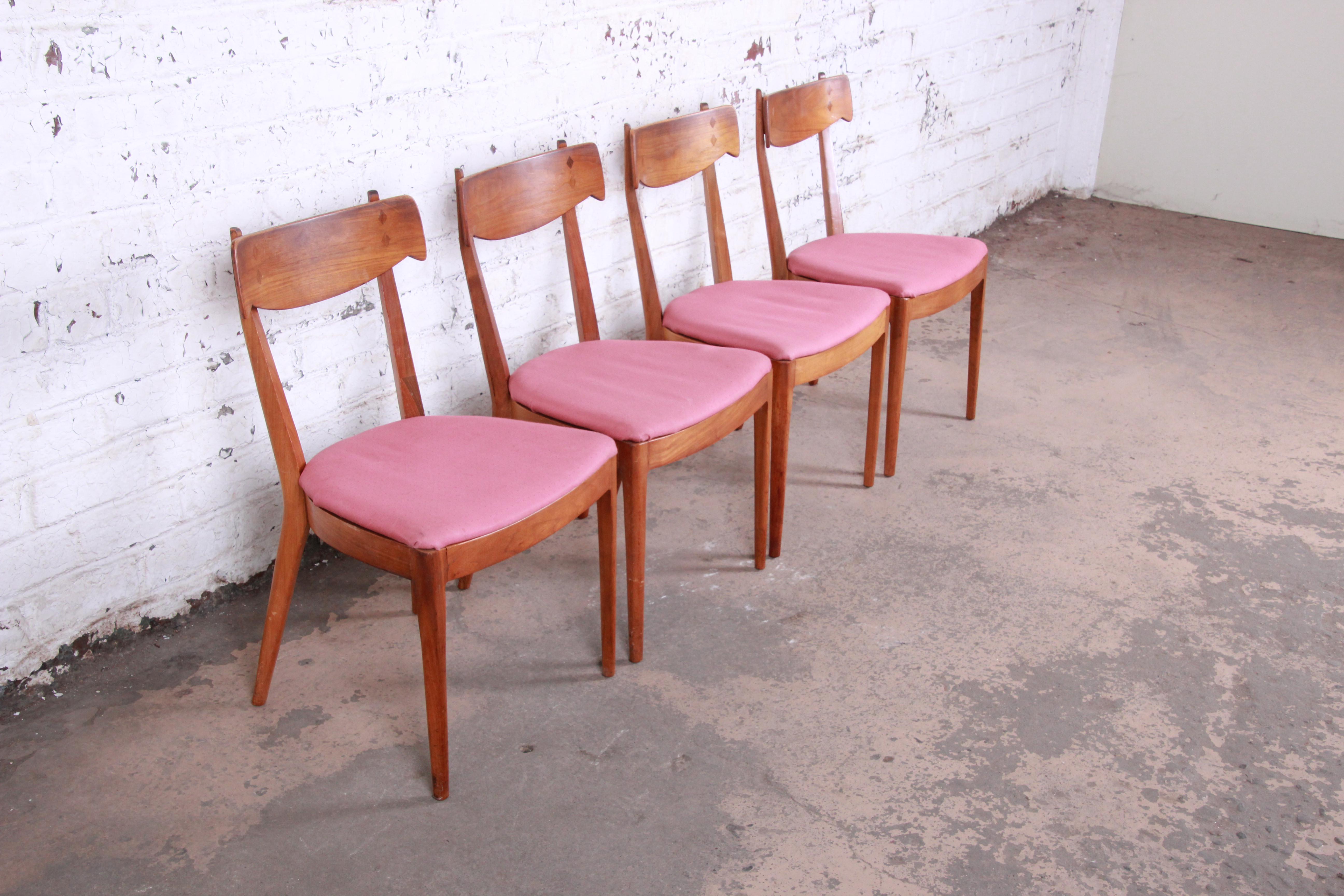 American Kipp Stewart for Drexel Declaration Midcentury Sculpted Walnut Dining Chairs