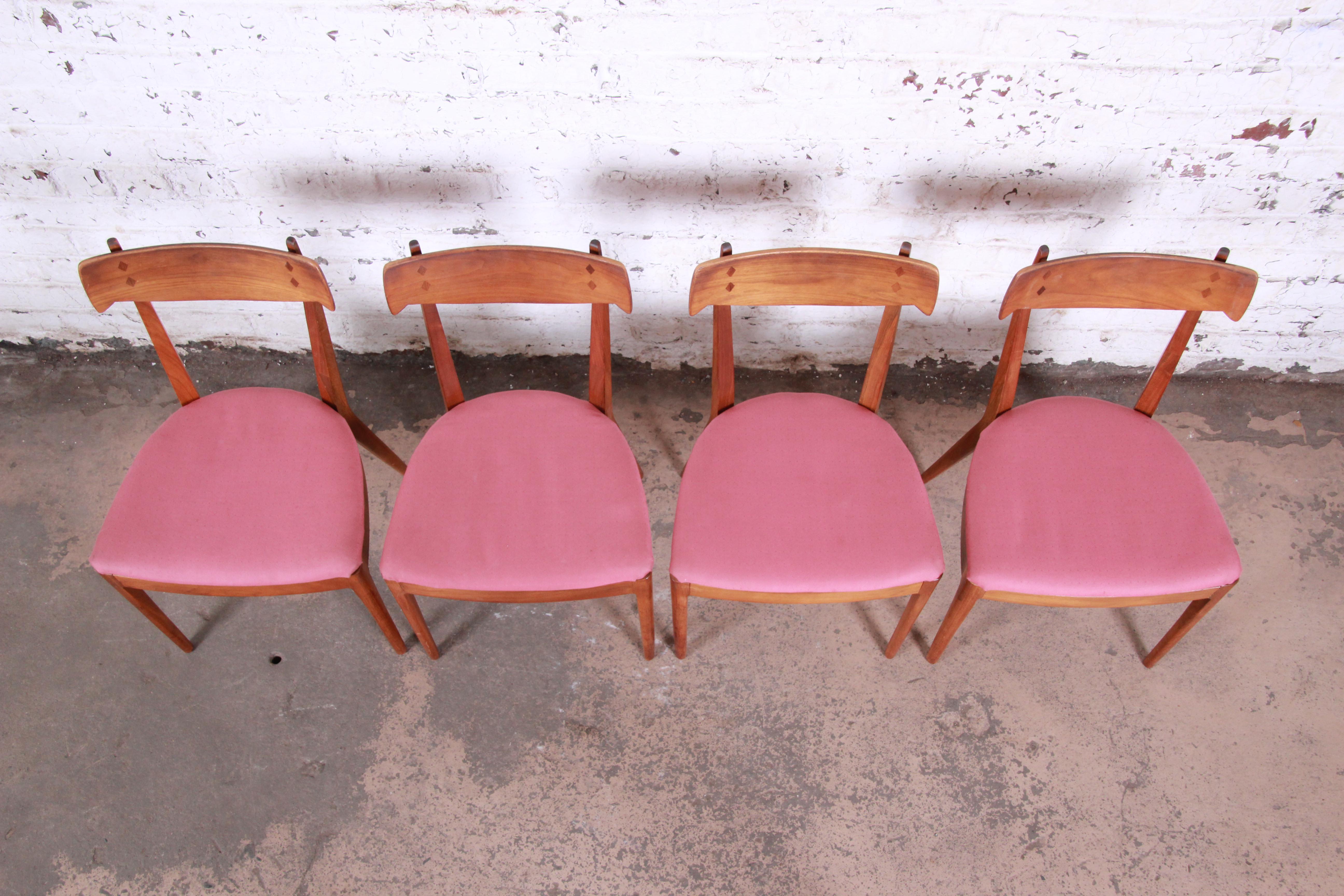 Kipp Stewart for Drexel Declaration Midcentury Sculpted Walnut Dining Chairs In Good Condition In South Bend, IN