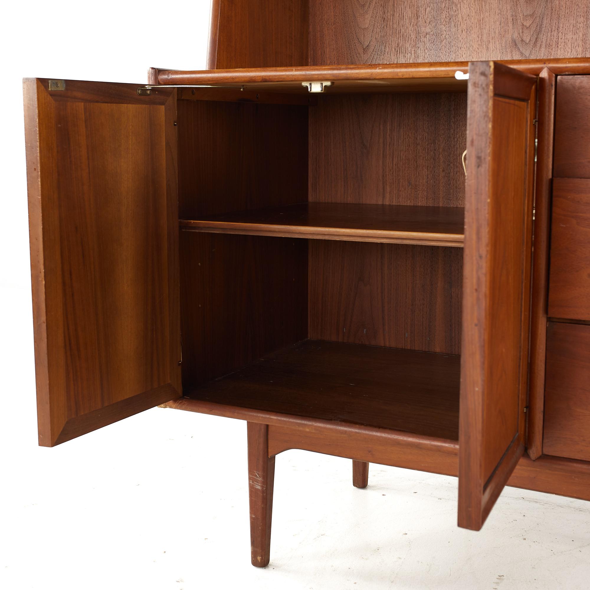 Kipp Stewart for Drexel Declaration Mid Century Walnut Buffet and Hutch For Sale 1