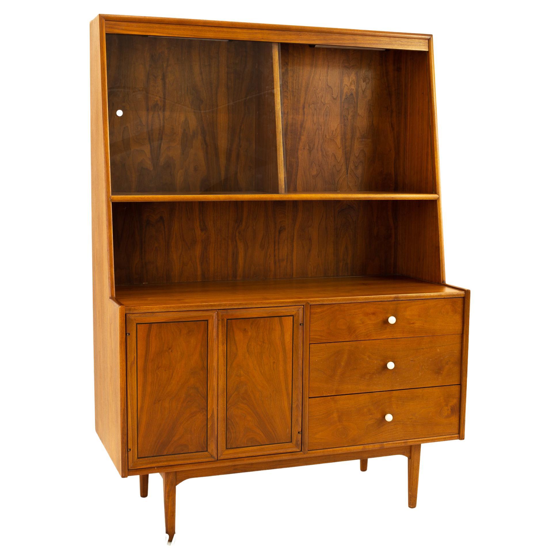 Kipp Stewart for Drexel Declaration Mid Century Walnut Buffet & Hutch For Sale