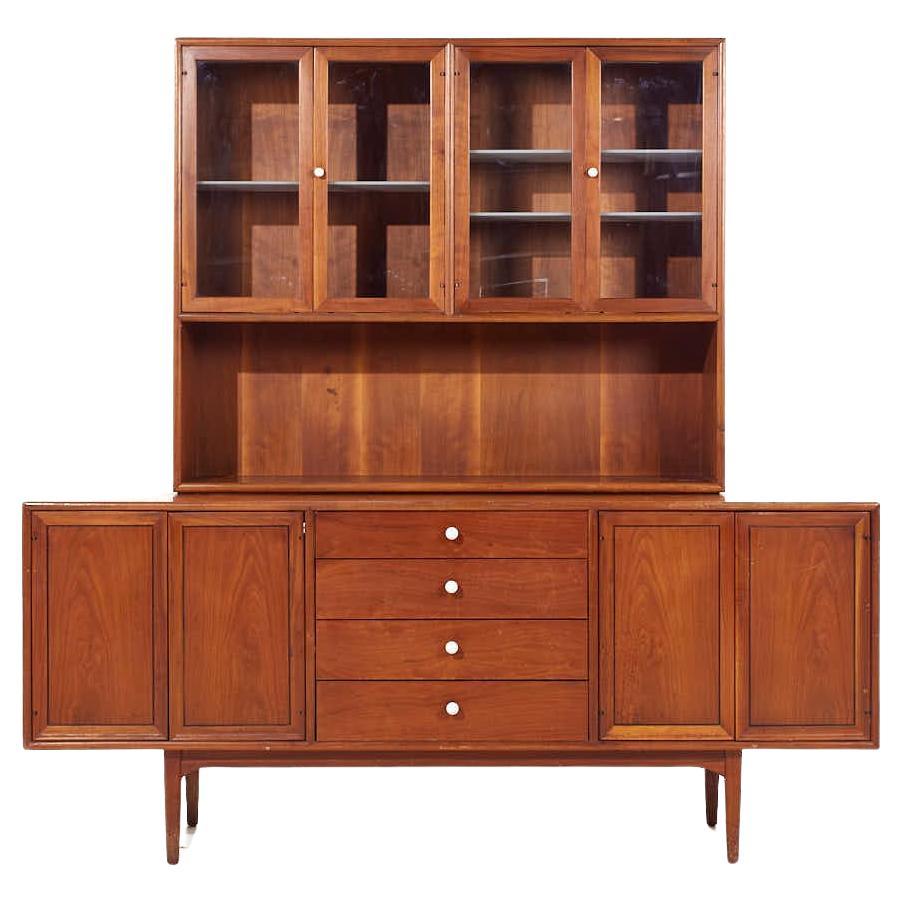 Kipp Stewart for Drexel Declaration Mid Century Walnut Credenza and Hutch