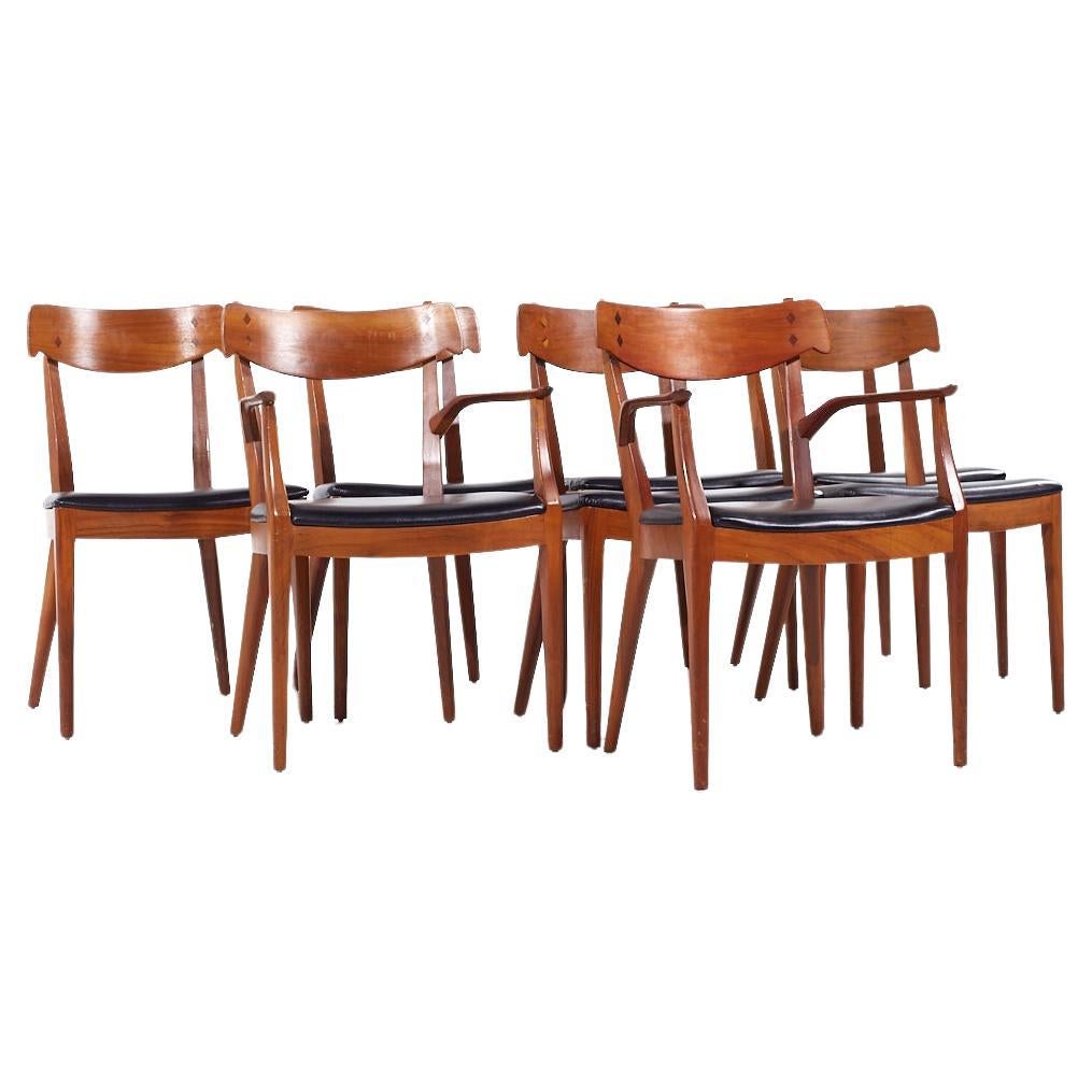 Kipp Stewart for Drexel Declaration Mid Century Walnut Dining Chairs - Set of 8 For Sale