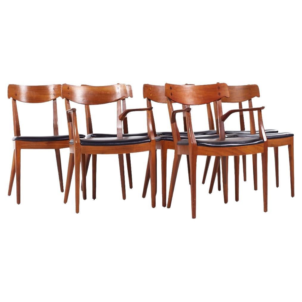 Kipp Stewart for Drexel Declaration Mid Century Walnut Dining Chairs - Set of 8