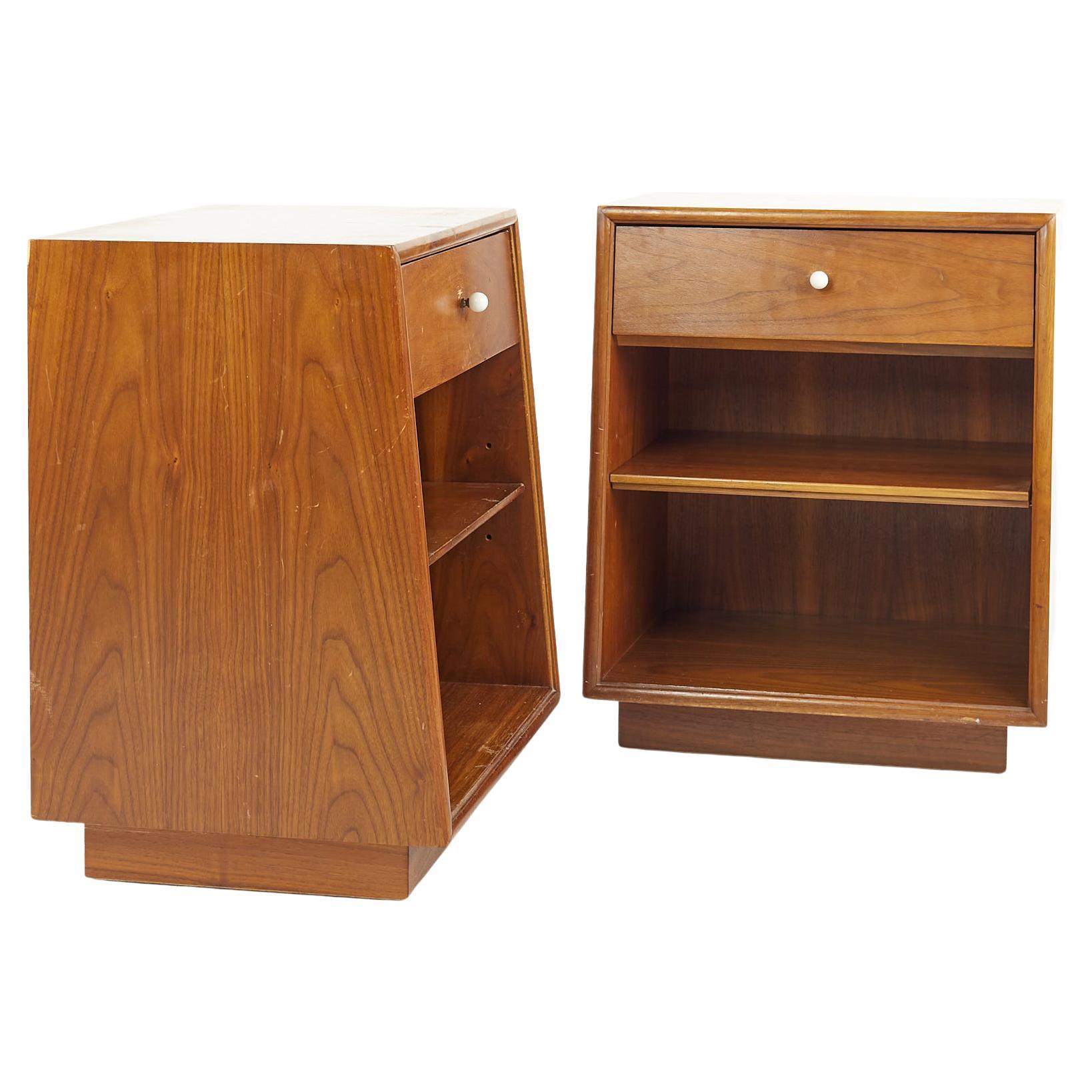 Kipp Stewart for Drexel Declaration Mid Century Walnut Nightstands, a Pair