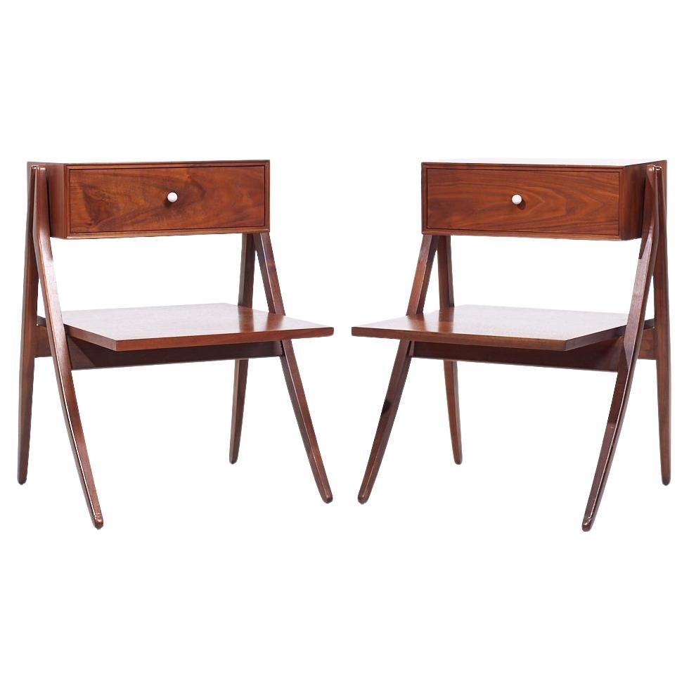 Kipp Stewart for Drexel Declaration Mid Century Walnut Nightstands - Pair