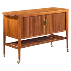 Kipp Stewart for Drexel Declaration Mid Century Walnut Tambour Door Bar Cart