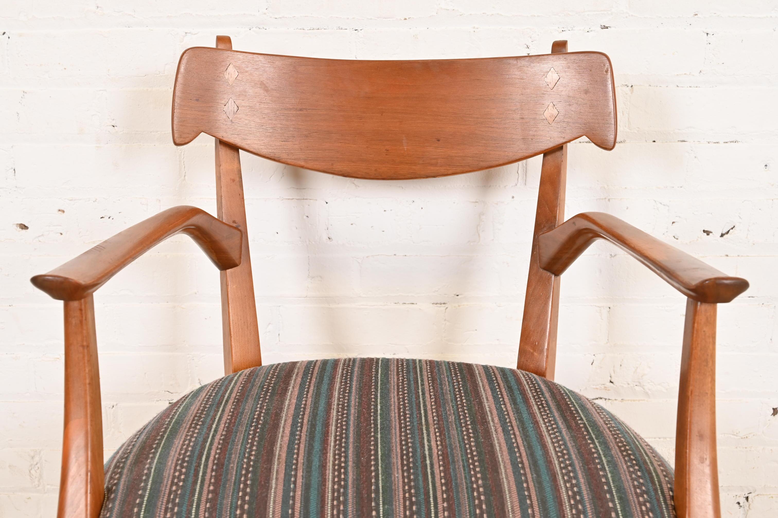 Upholstery Kipp Stewart for Drexel Declaration Sculpted Walnut Armchair For Sale
