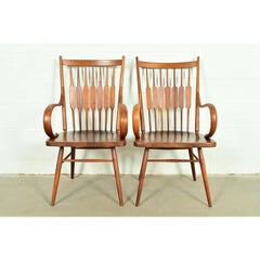 Kipp Stewart for Drexel Declaration Sculpted Walnut Armchairs, Pair
