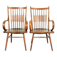 Kipp Stewart for Drexel Declaration Sculpted Walnut Armchairs, Pair