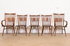Kipp Stewart for Drexel Declaration Sculpted Walnut Dining Chairs, Set of Five