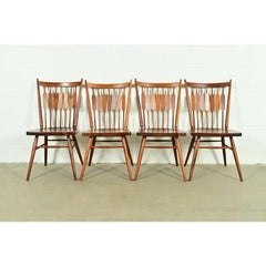 Kipp Stewart for Drexel Declaration Sculpted Walnut Dining Chairs, Set of Four