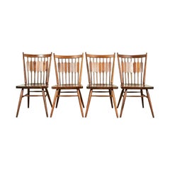Kipp Stewart for Drexel Declaration Sculpted Walnut Dining Chairs, Set of Four