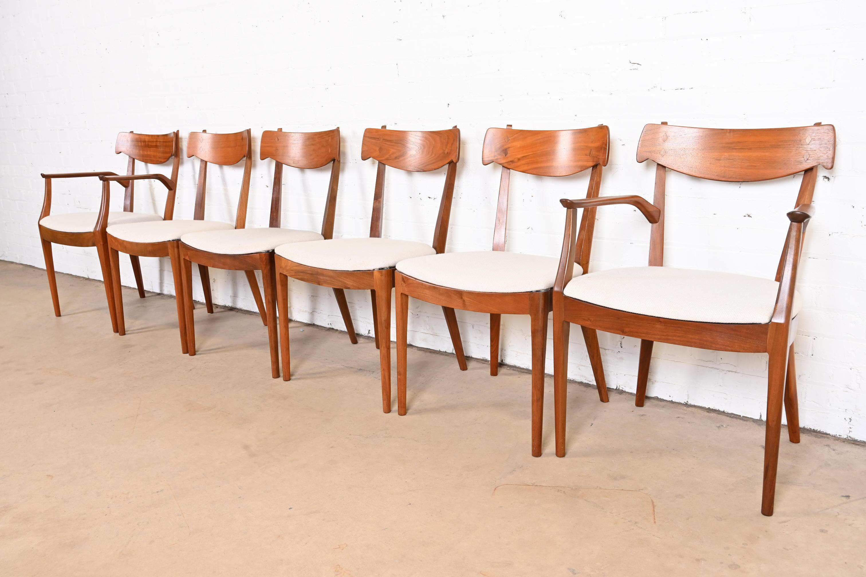 Mid-Century Modern Kipp Stewart for Drexel Declaration Sculpted Walnut Dining Chairs, Set of Six