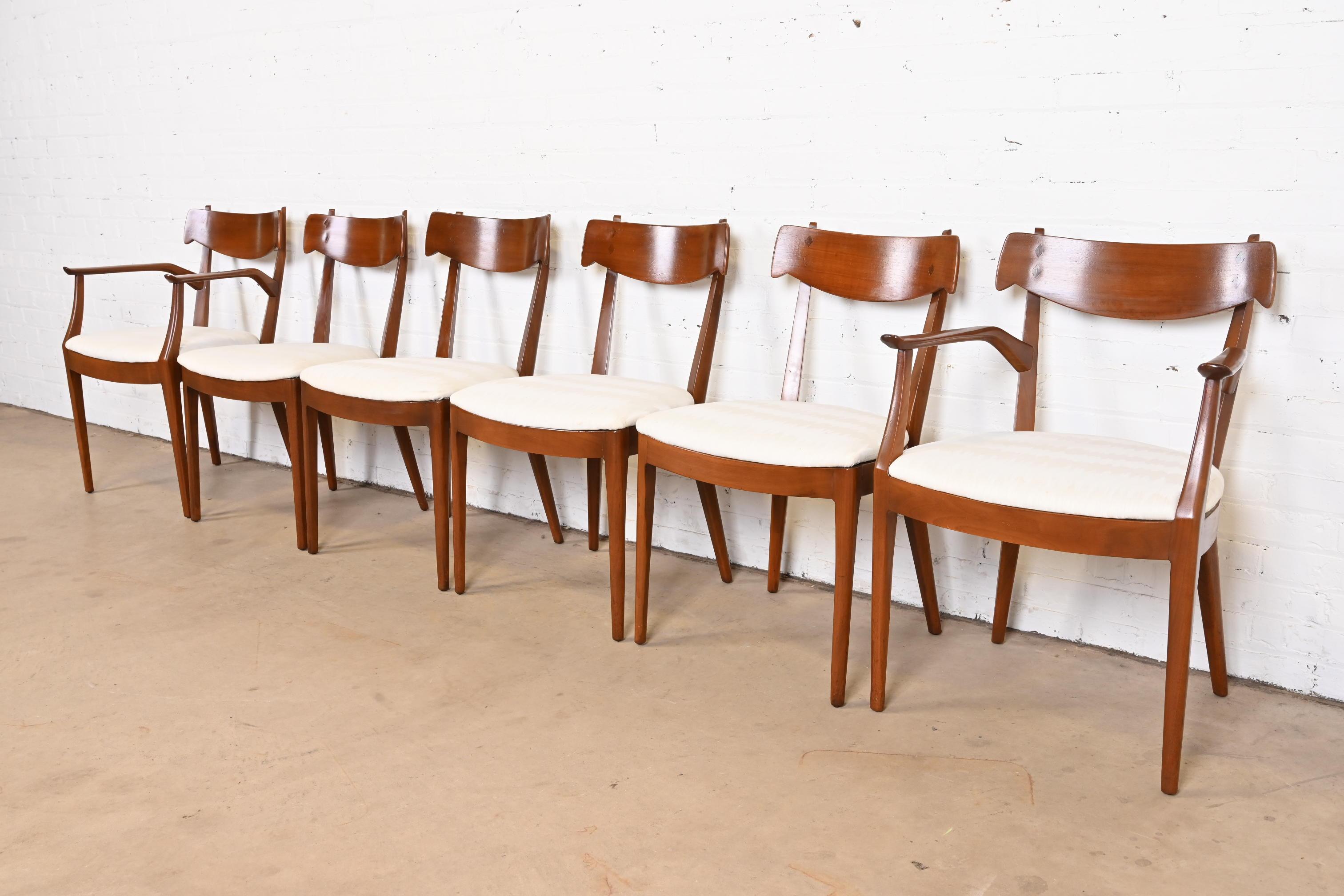 American Kipp Stewart for Drexel Declaration Sculpted Walnut Dining Chairs, Set of Six