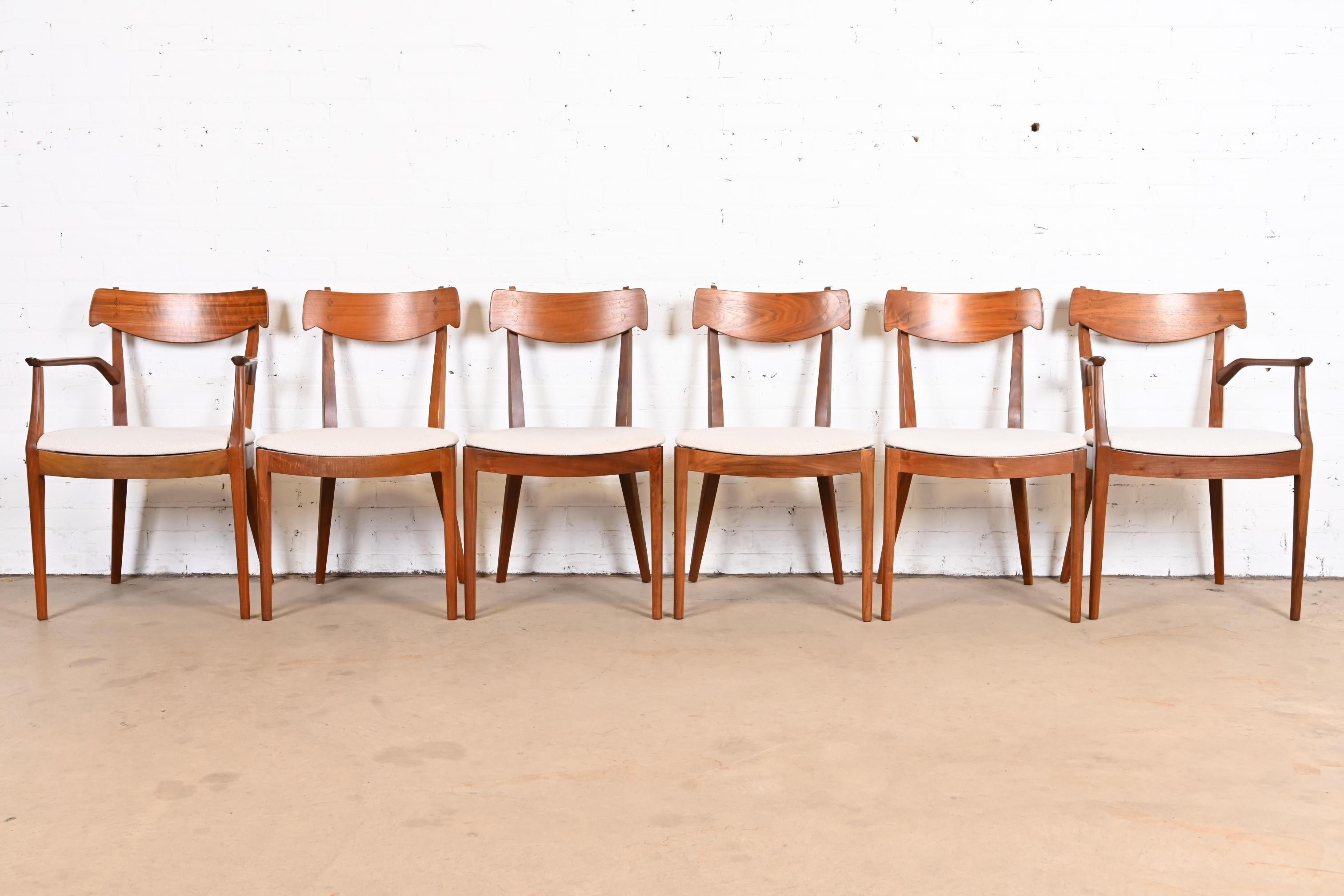 American Kipp Stewart for Drexel Declaration Sculpted Walnut Dining Chairs, Set of Six
