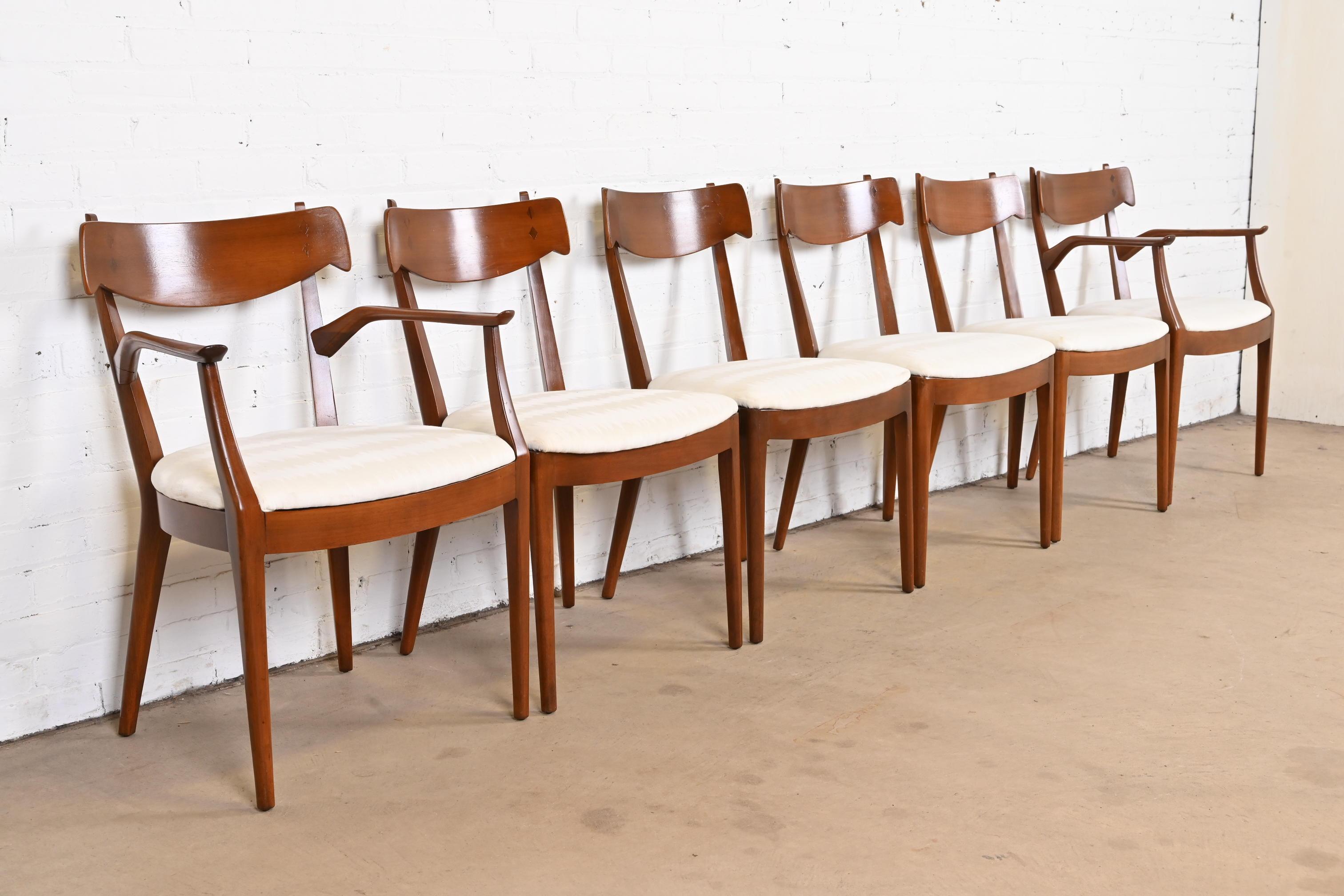 Mid-20th Century Kipp Stewart for Drexel Declaration Sculpted Walnut Dining Chairs, Set of Six