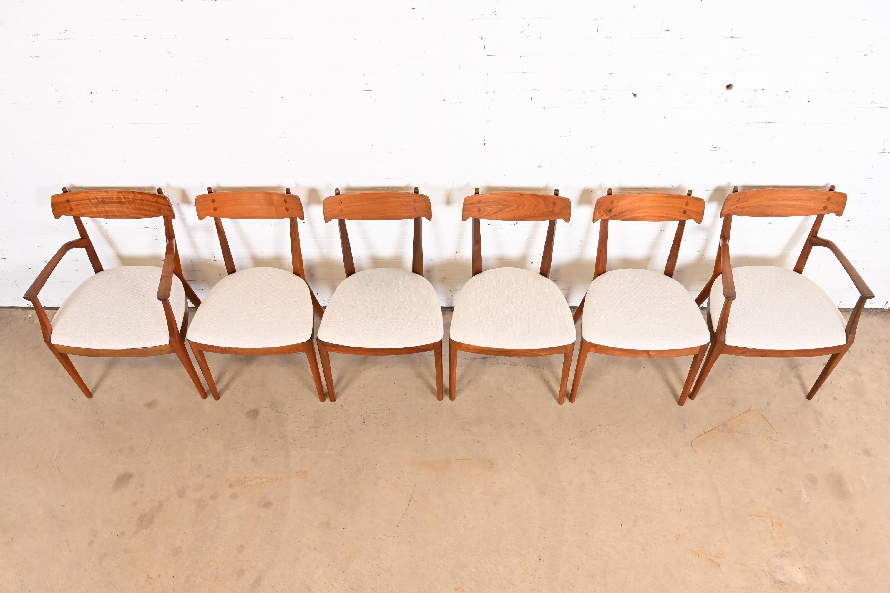 Upholstery Kipp Stewart for Drexel Declaration Sculpted Walnut Dining Chairs, Set of Six