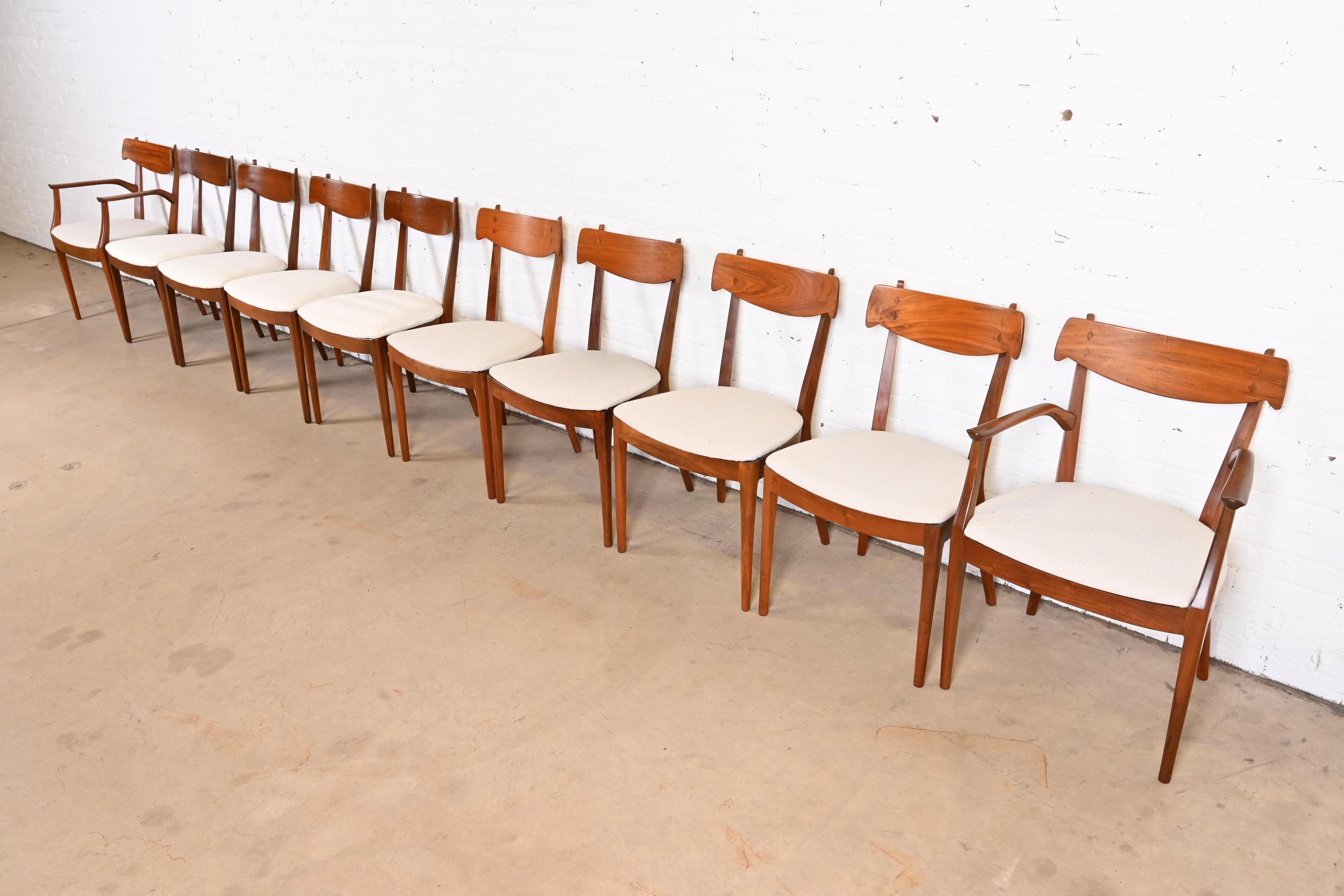 Mid-Century Modern Kipp Stewart for Drexel Declaration Sculpted Walnut Dining Chairs, Set of Ten