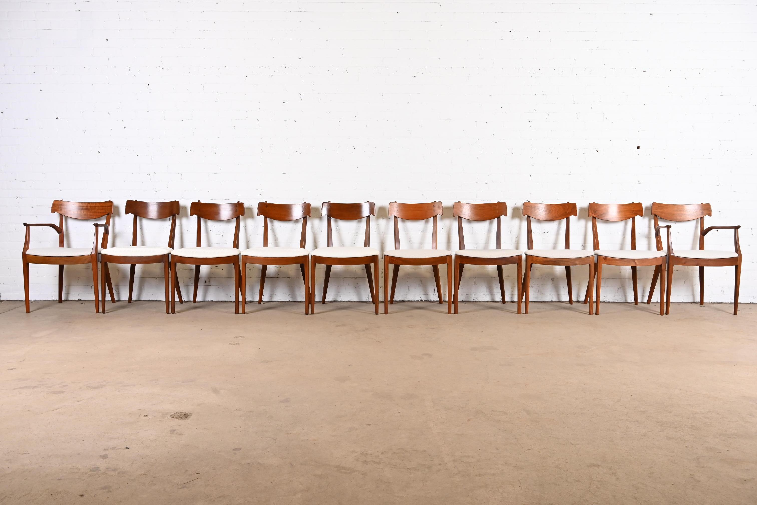 American Kipp Stewart for Drexel Declaration Sculpted Walnut Dining Chairs, Set of Ten