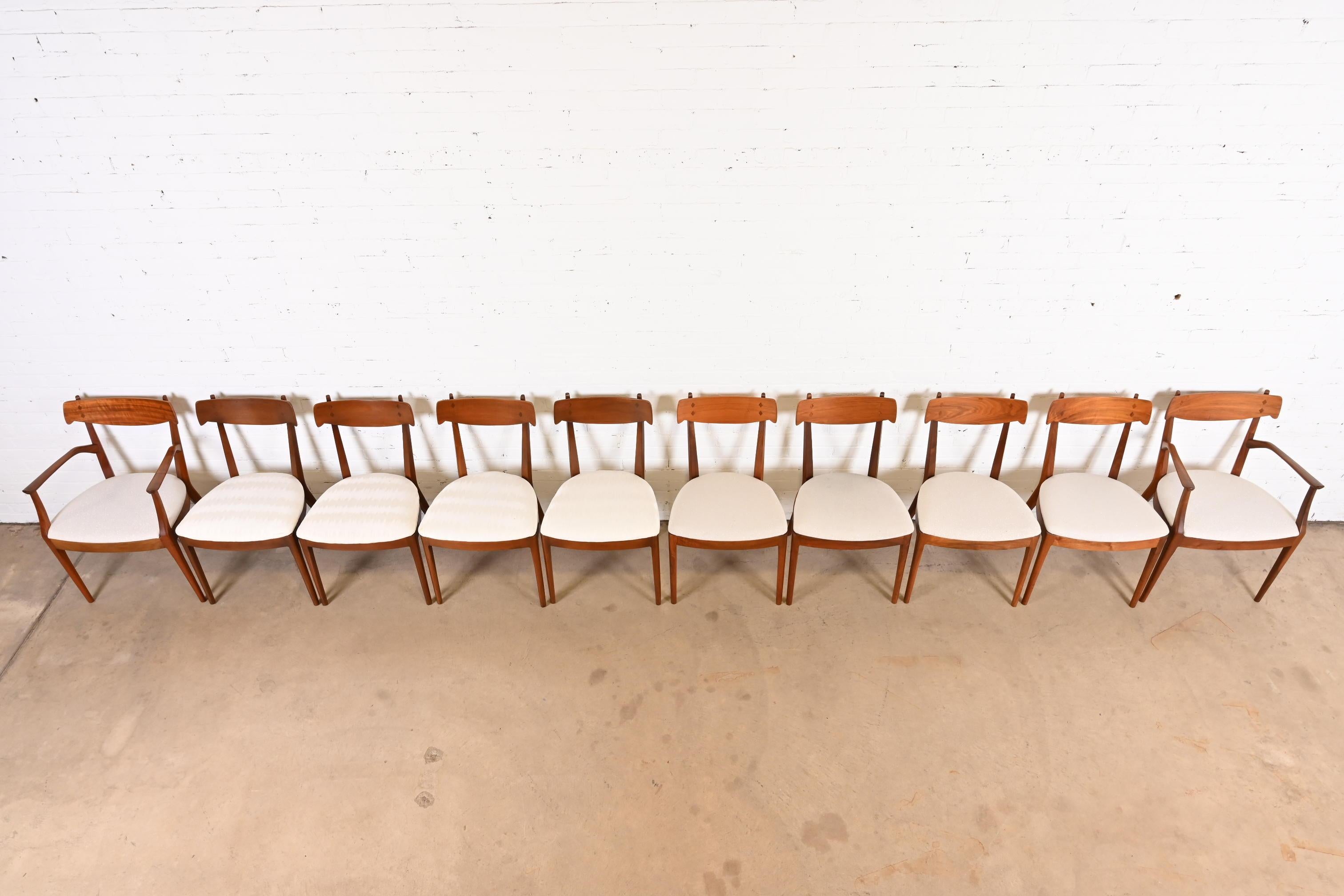 Mid-20th Century Kipp Stewart for Drexel Declaration Sculpted Walnut Dining Chairs, Set of Ten