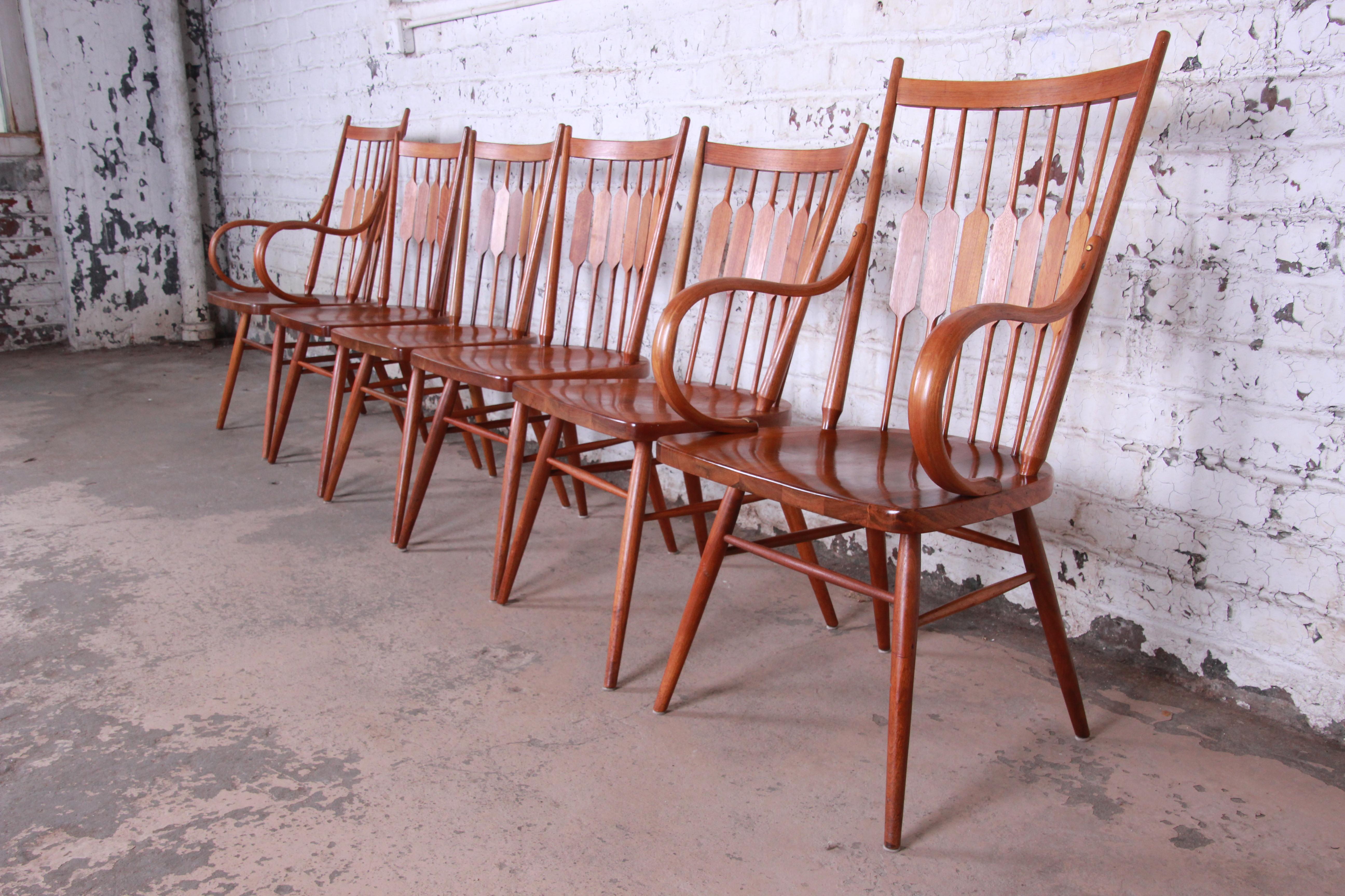 Mid-Century Modern Kipp Stewart for Drexel Declaration Solid Walnut Dining Chairs, Set of Six