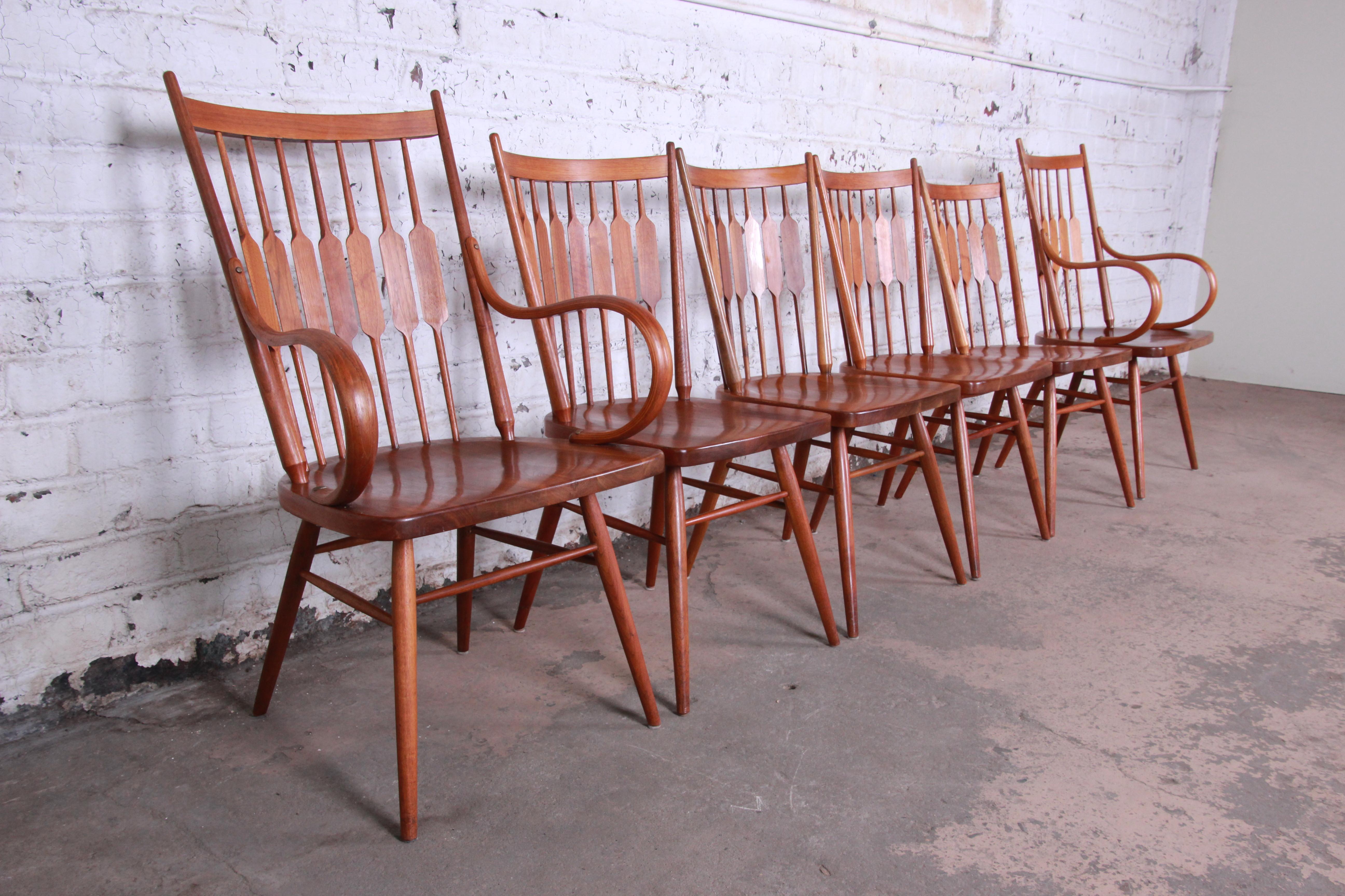 American Kipp Stewart for Drexel Declaration Solid Walnut Dining Chairs, Set of Six
