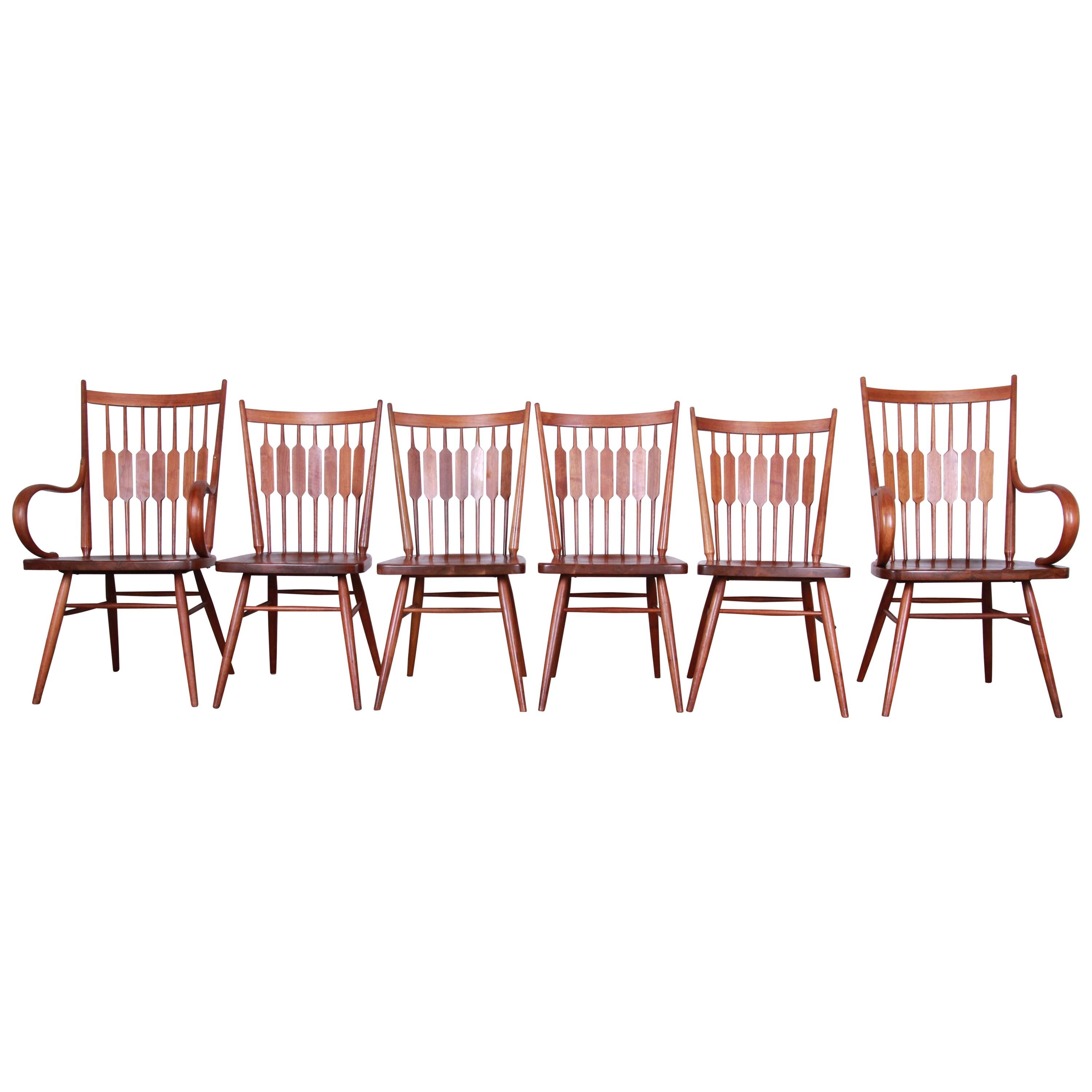 Kipp Stewart for Drexel Declaration Solid Walnut Dining Chairs, Set of Six