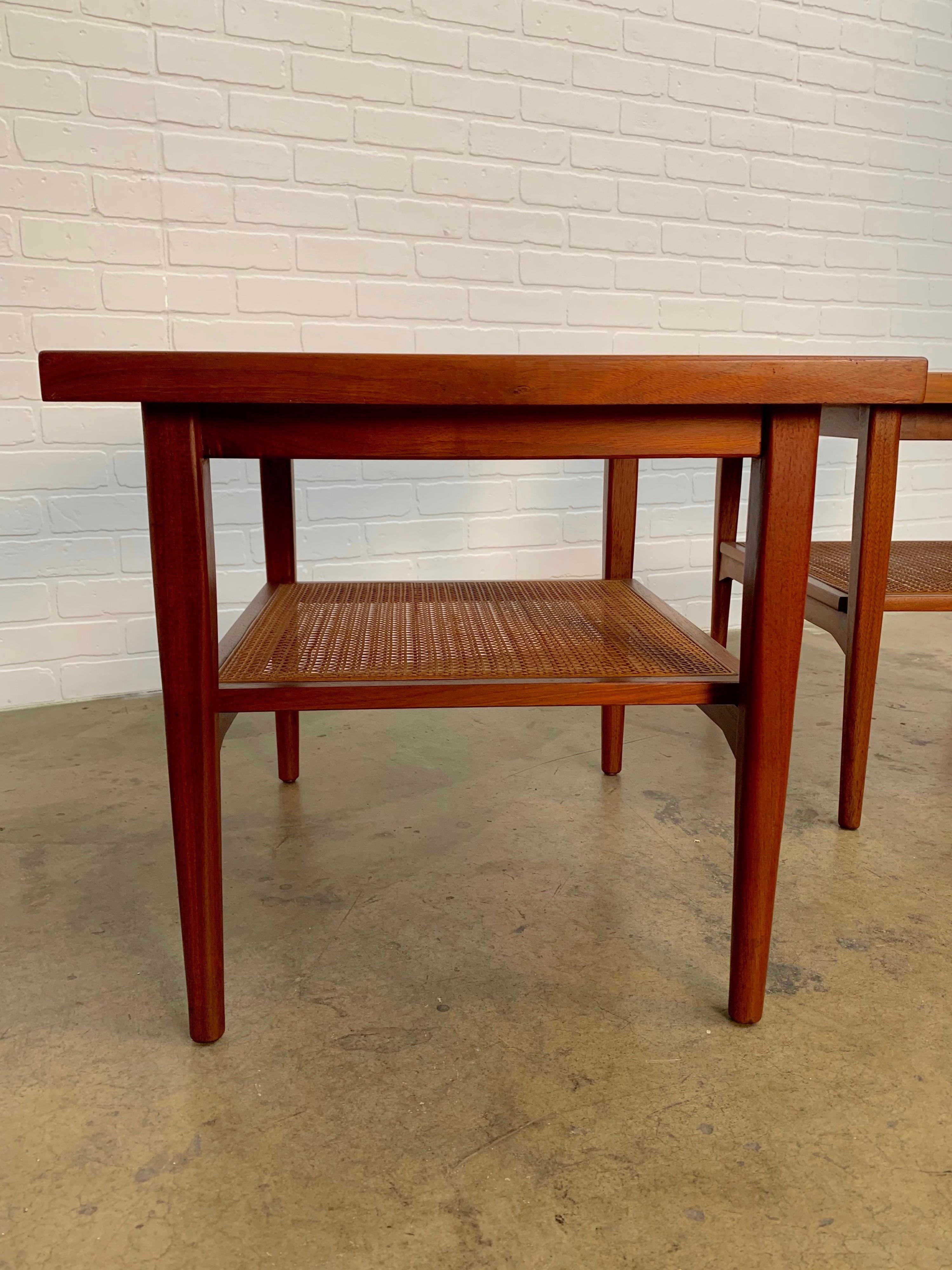 American Kipp Stewart for Drexel Declaration Walnut and Cane Side Tables