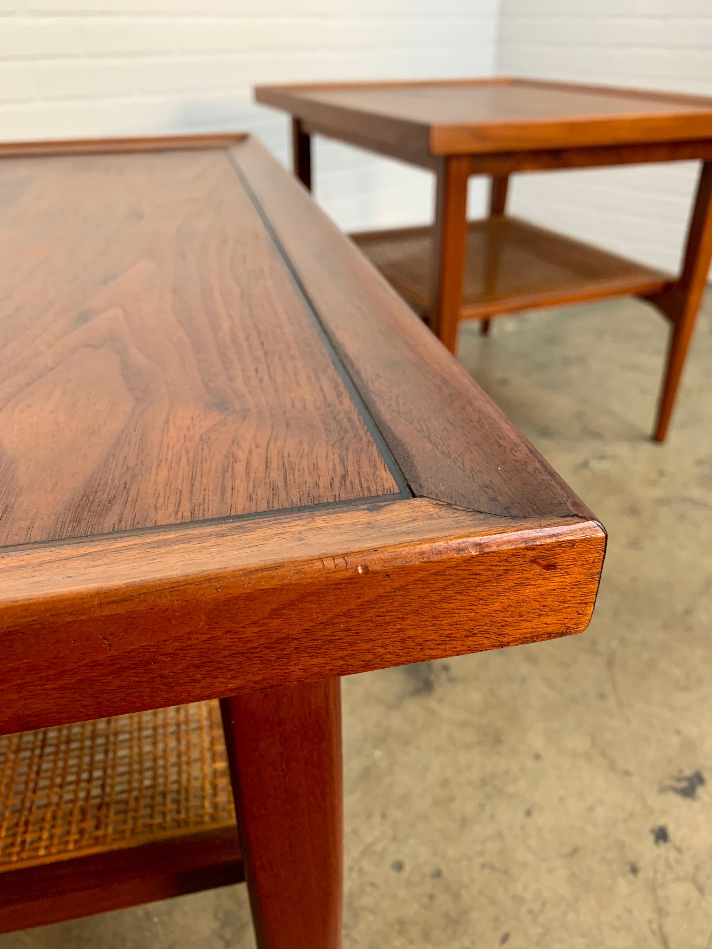 Kipp Stewart for Drexel Declaration Walnut and Cane Side Tables 1